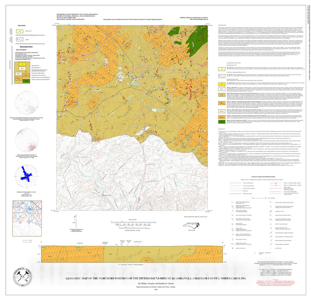 Map : Geologic map of the northern portion of the Pittsboro 7.5-minute Quadrangle, Chatham County, North Carolina , 2012 Cartography Wall Art :