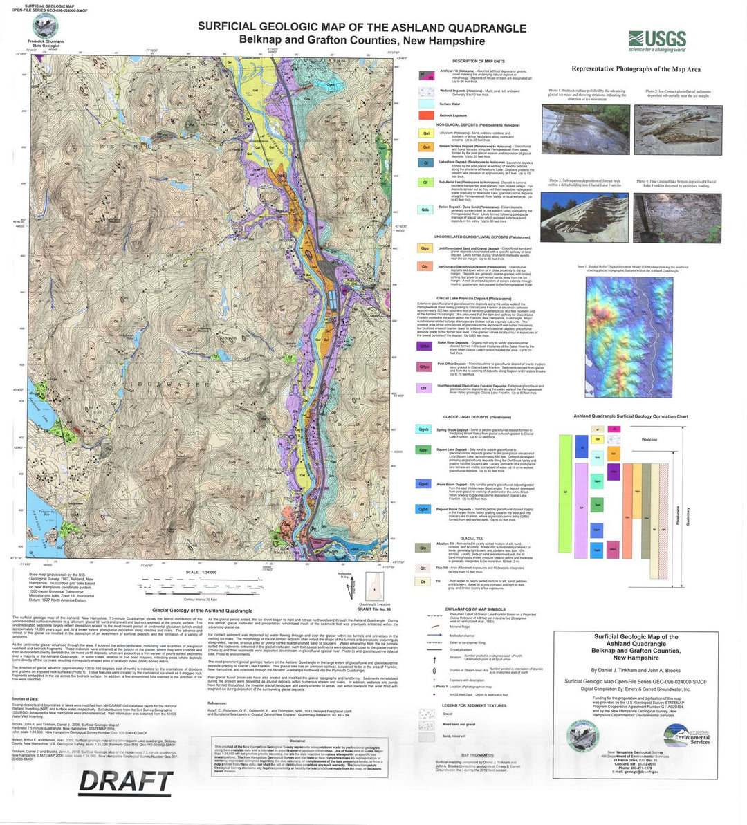 Map : Surficial Geologic Map of the Ashland Quadrangle, Belknap and Grafton Counties, New Hampshire, 2012 Cartography Wall Art :