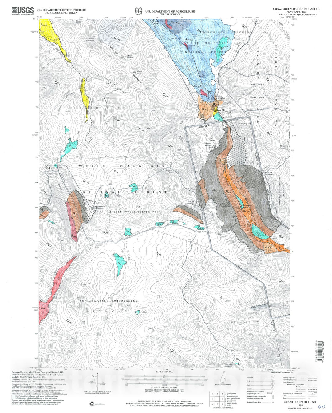 Map : Surficial Geologic Map of the Crawford Notch 7.5 Minute Quadrangle, 2012 Cartography Wall Art :