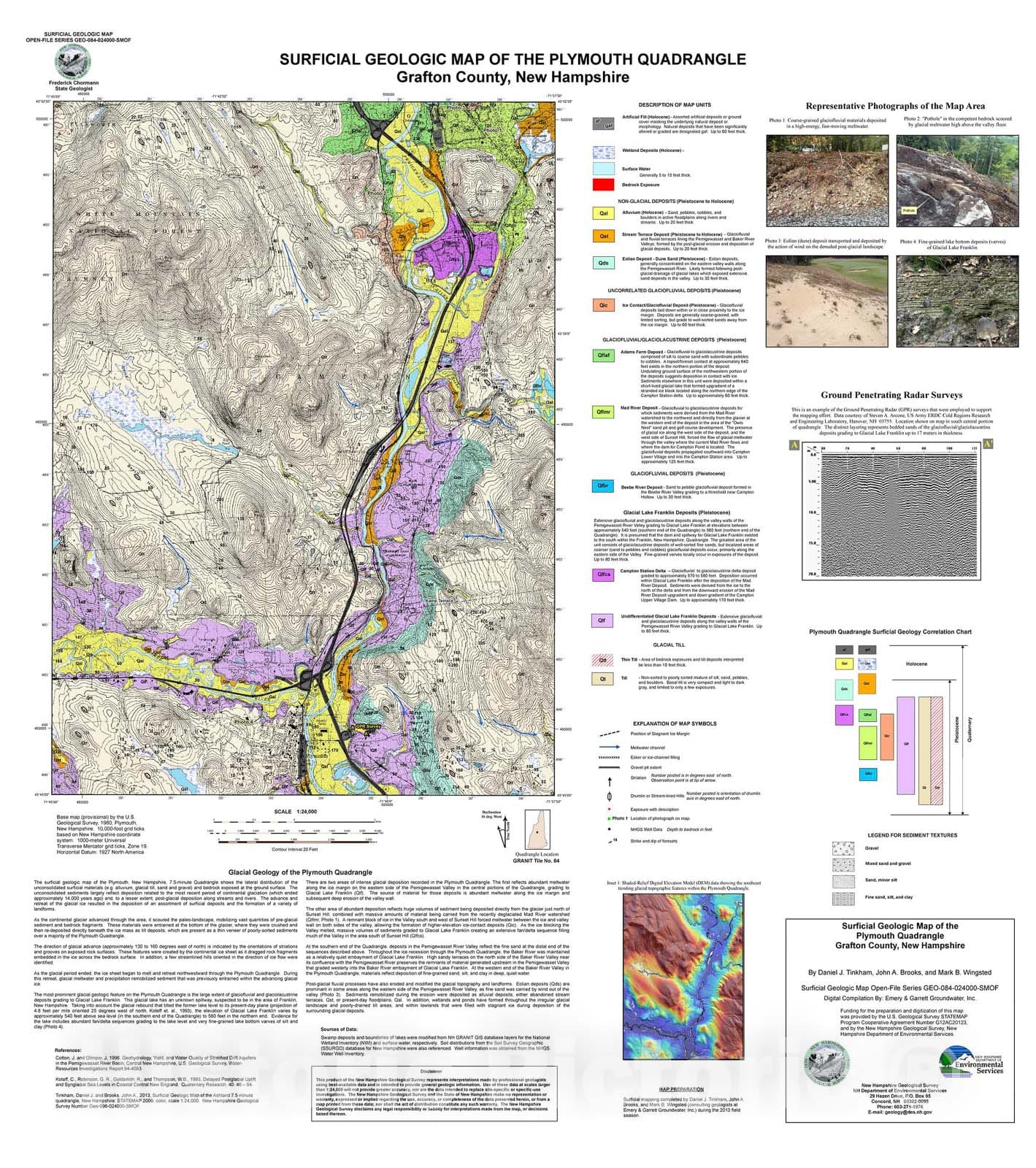 Map : Surficial Geologic Map of the Plymouth Quadrangle, Grafton County, New Hampshire, 2013 Cartography Wall Art :