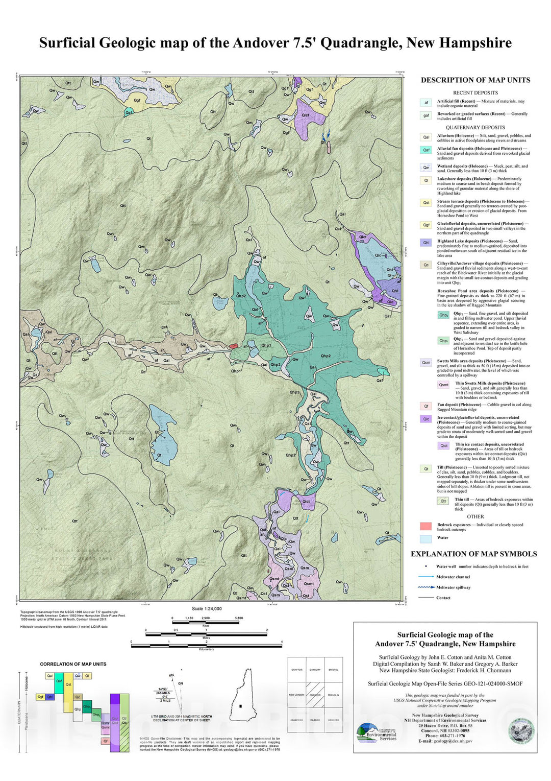 Map : Surficial Geologic Map of the Andover quadrangle, Merrimack County, New Hampshire, 2013 Cartography Wall Art :