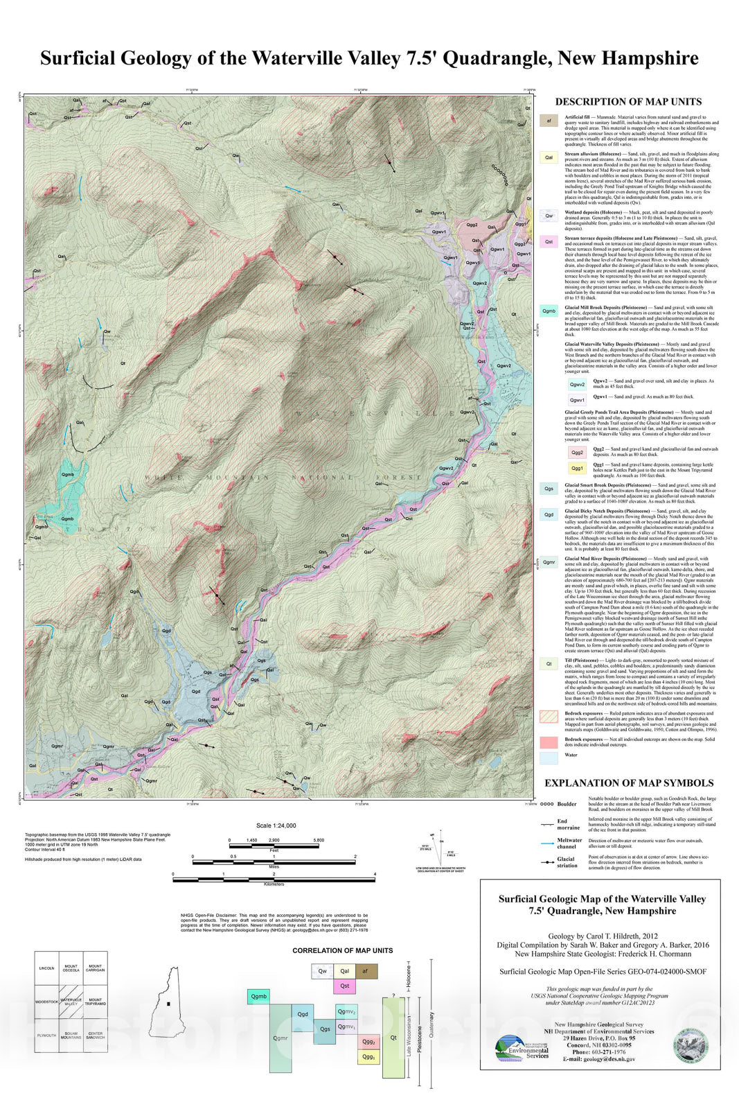 Map : Surficial Geologic Map of the Waterville Valley 7.5 minute Quadrangle, New Hampshire, 2013 Cartography Wall Art :