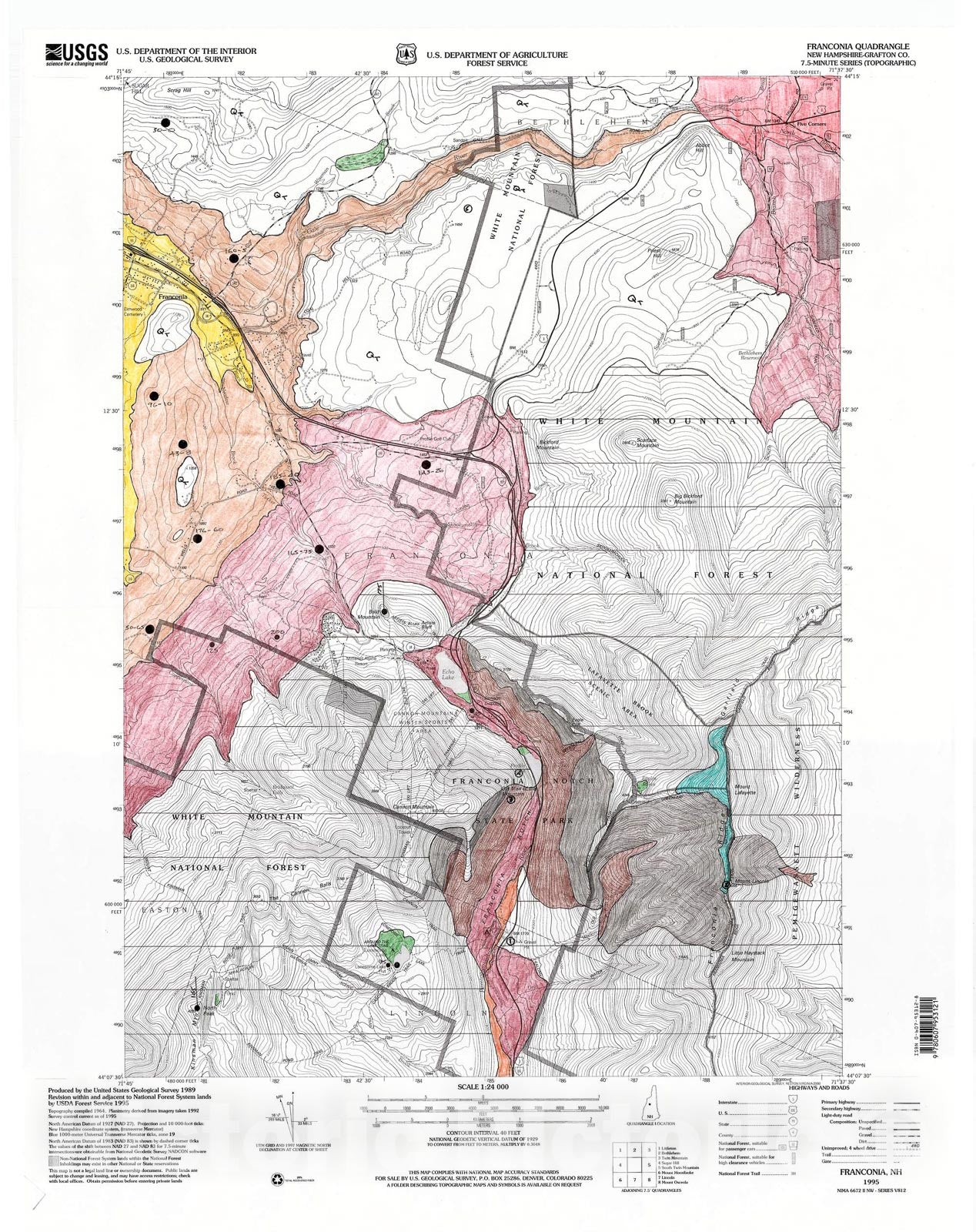 Map : Surficial Geologic Map of the Franconia 7.5 Minute Quadrangle, 2013 Cartography Wall Art :