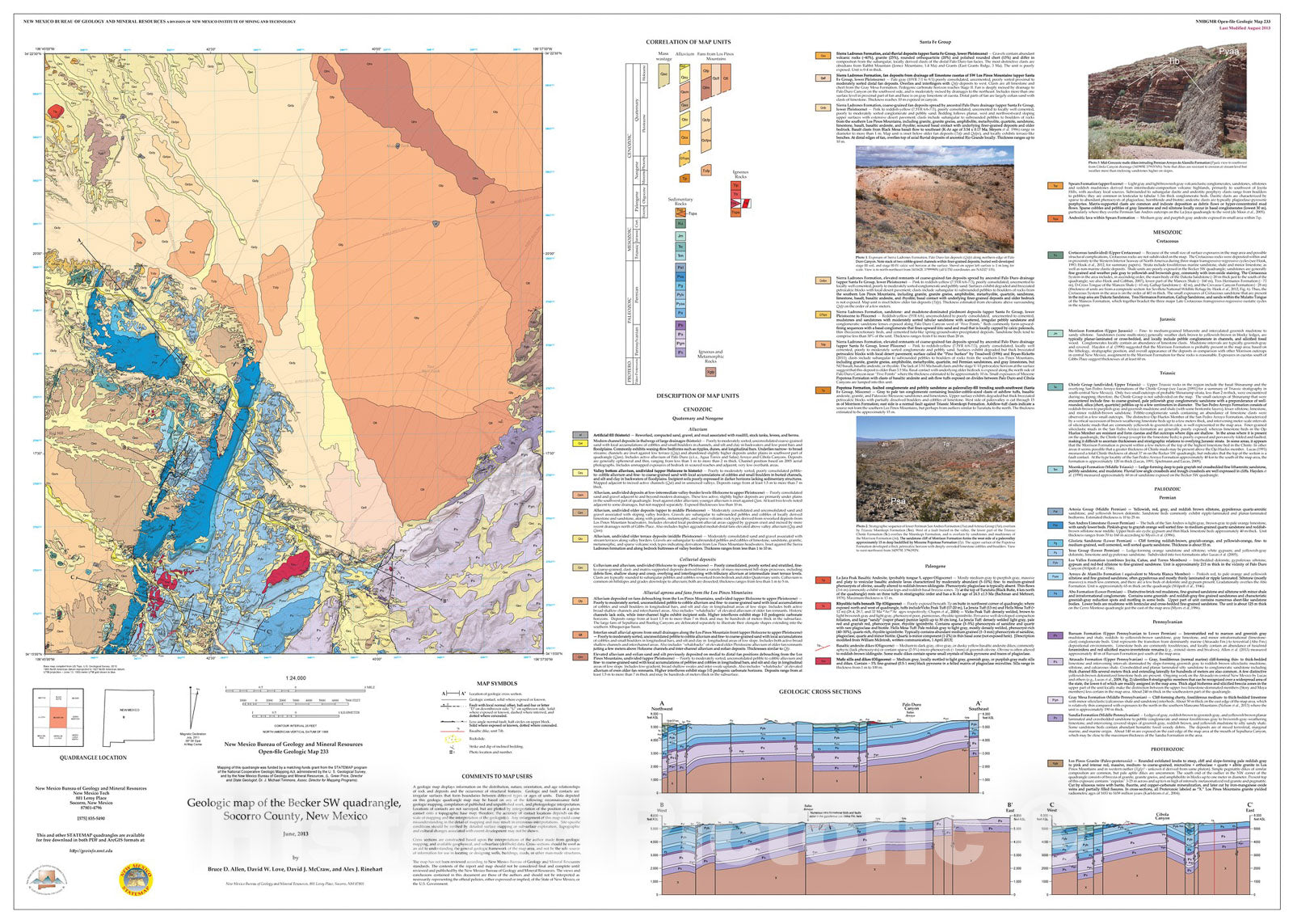 Map : Geologic map of the Becker SW 7.5-minute quadrangle, Socorro County, New Mexico, 2013 Cartography Wall Art :