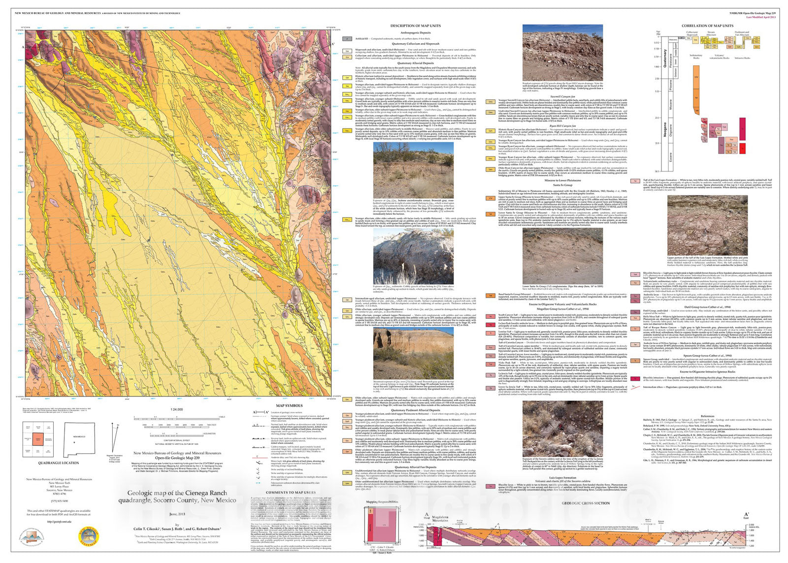 Map : Geologic map of the Cienega Ranch 7.5-minute quadrangle, Socorro County, New Mexico, 2013 Cartography Wall Art :