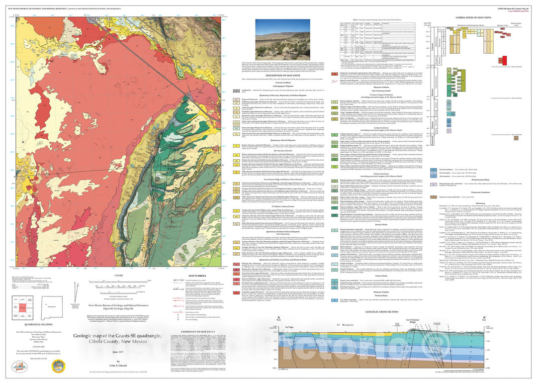 Map : Geologic map of the Grants SE 7.5-minute quadrangle, Cibola County, New Mexico, 2013 Cartography Wall Art :