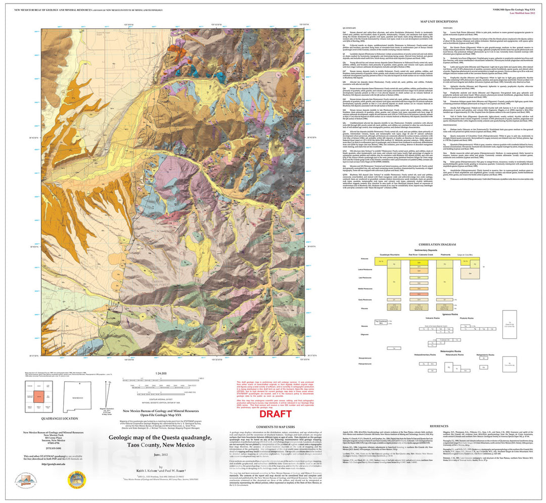 Map : Geologic map of the Questa 7.5-minute quadrangle, Taos County, New Mexico, 2013 Cartography Wall Art :