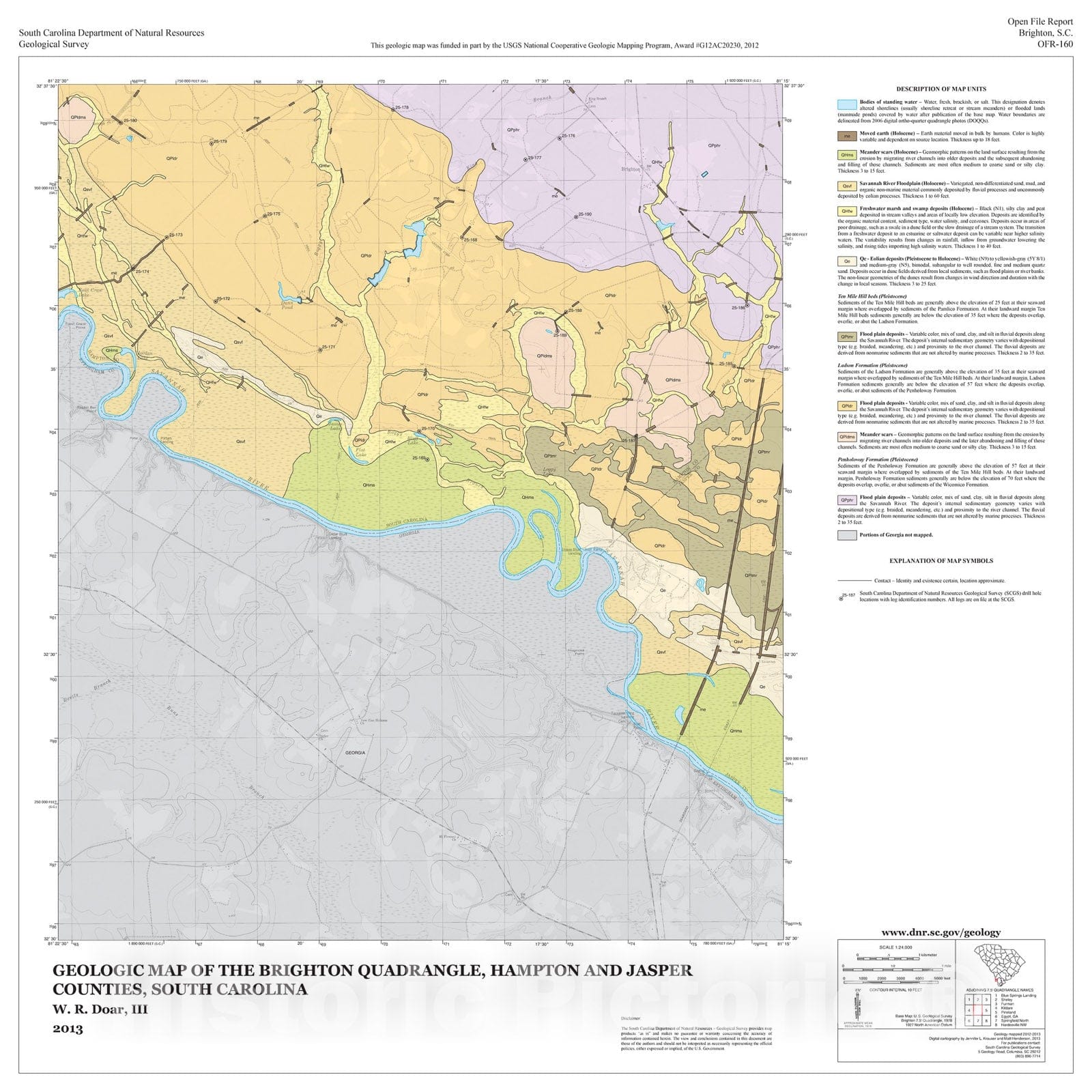 Map : Geologic Map of the Brighton Quadrangle, Hampton and Jasper Counties, South Carolina, 2013 Cartography Wall Art :