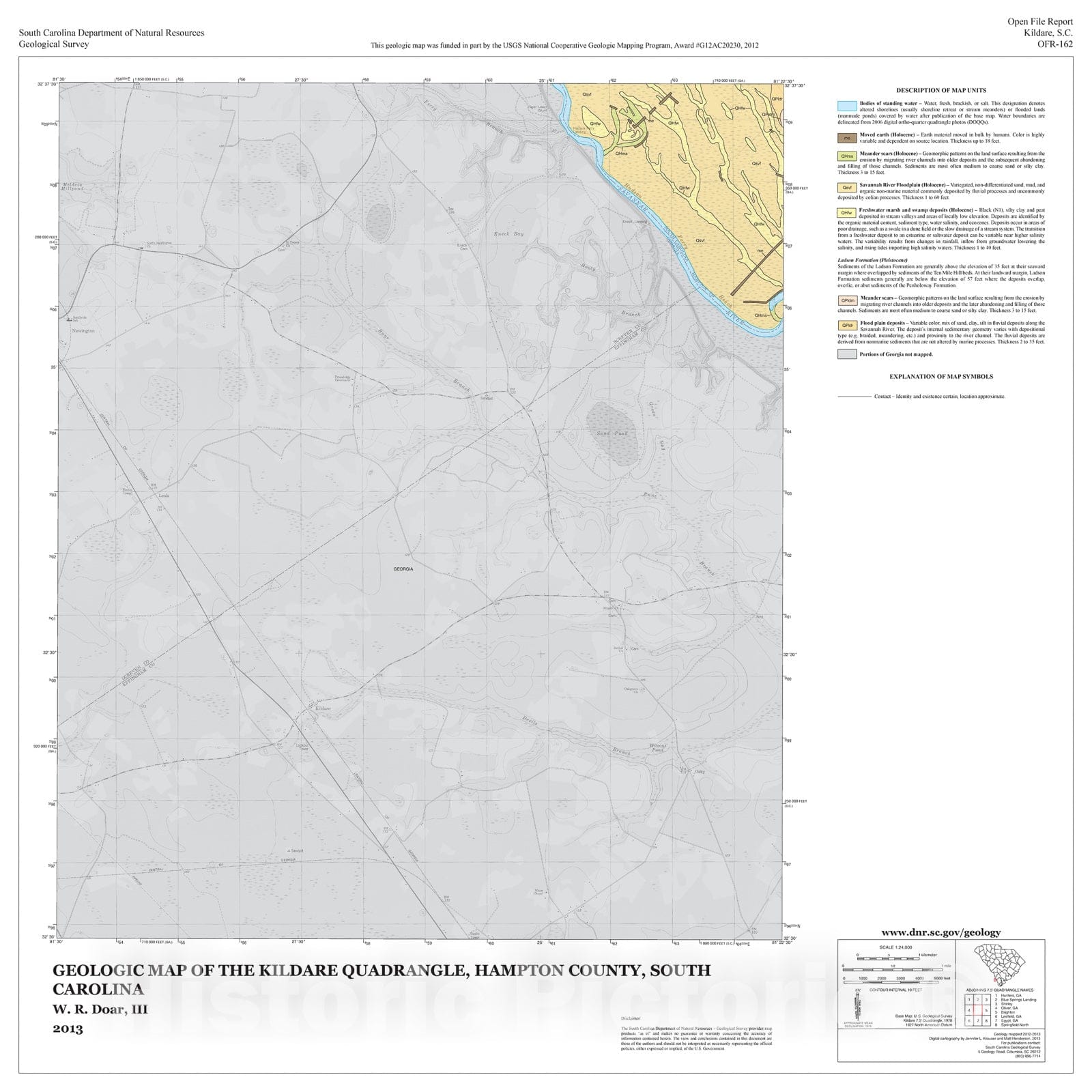 Map : Geologic Map of the Kildare Quadrangle, Hampton County, South Carolina, 2013 Cartography Wall Art :