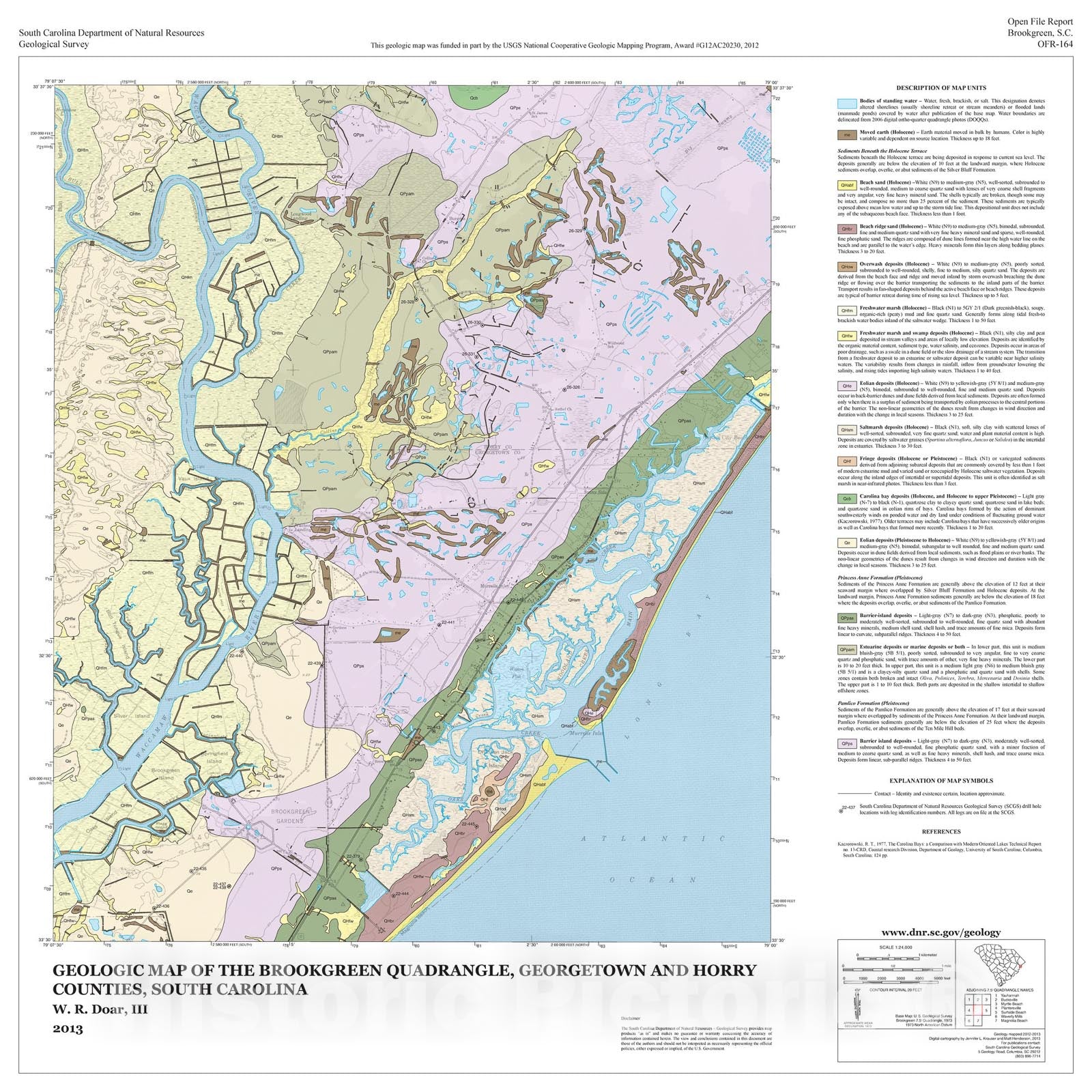 Map : Geologic Map of the Brookgreen Quadrangle, Georgetown and Horry Counties, South Carolina, 2013 Cartography Wall Art :