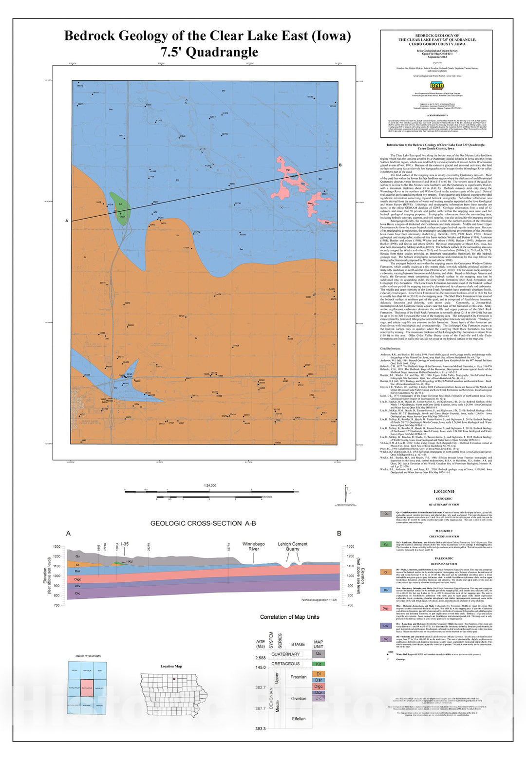 Map : Bedrock Geology of Clear Lake East 7.5' Quadrangle, Cerro Gordo County, Iowa, 2013 Cartography Wall Art :