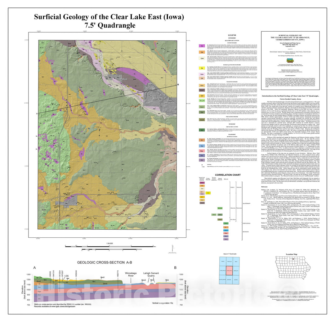 Map : Surficial Geology of Clear Lake East 7.5' Quadrangle, Cerro Gordo County, Iowa, 2013 Cartography Wall Art :