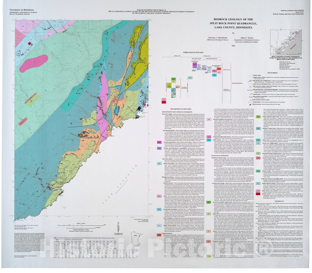 Map : Bedrock geology of the Split Rock Point quadrangle, Lake County, Minnesota, 2004 Cartography Wall Art :