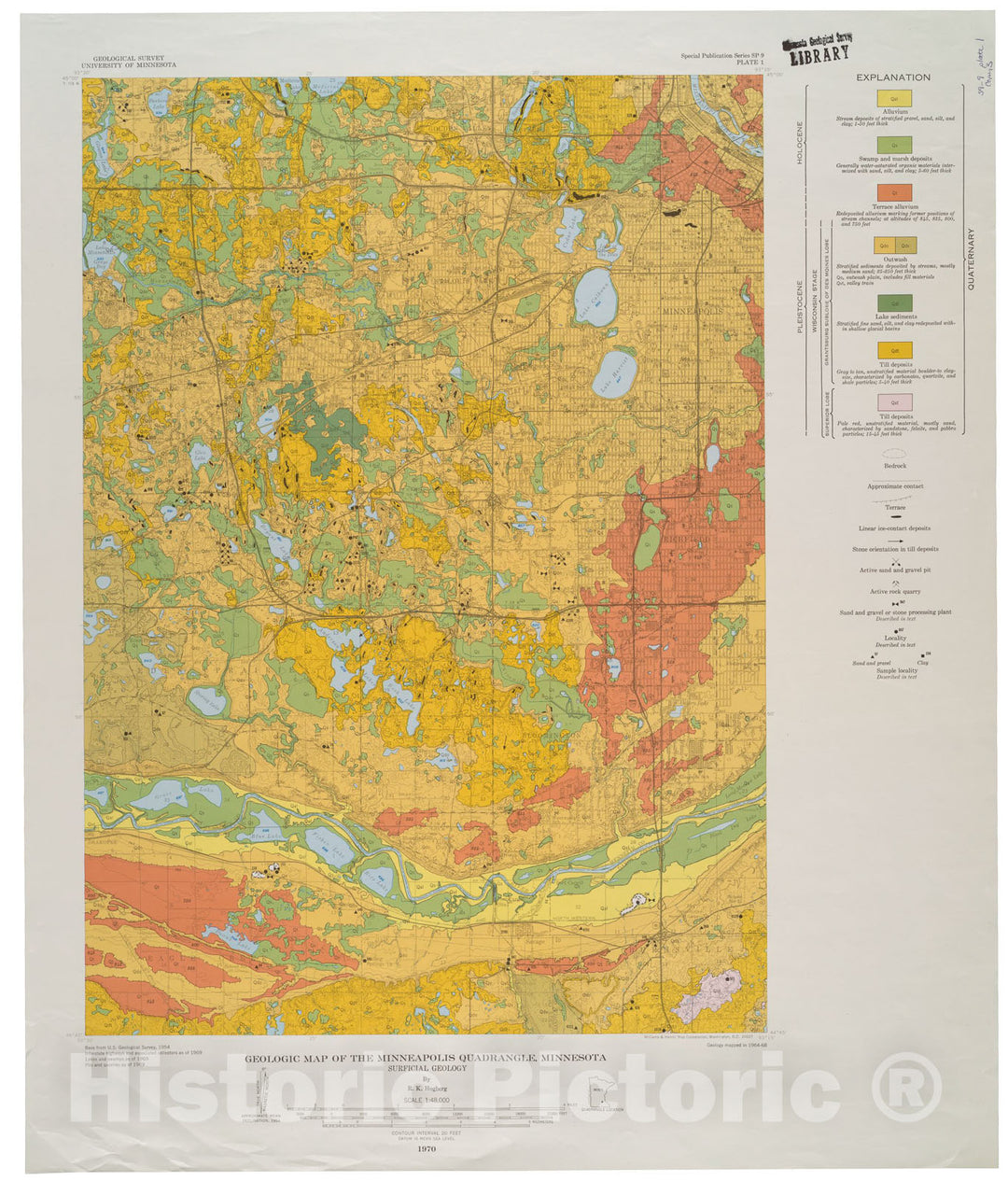 Map : Geological map of the Minneapolis quadrangle, Minnesota, 1970 Cartography Wall Art :