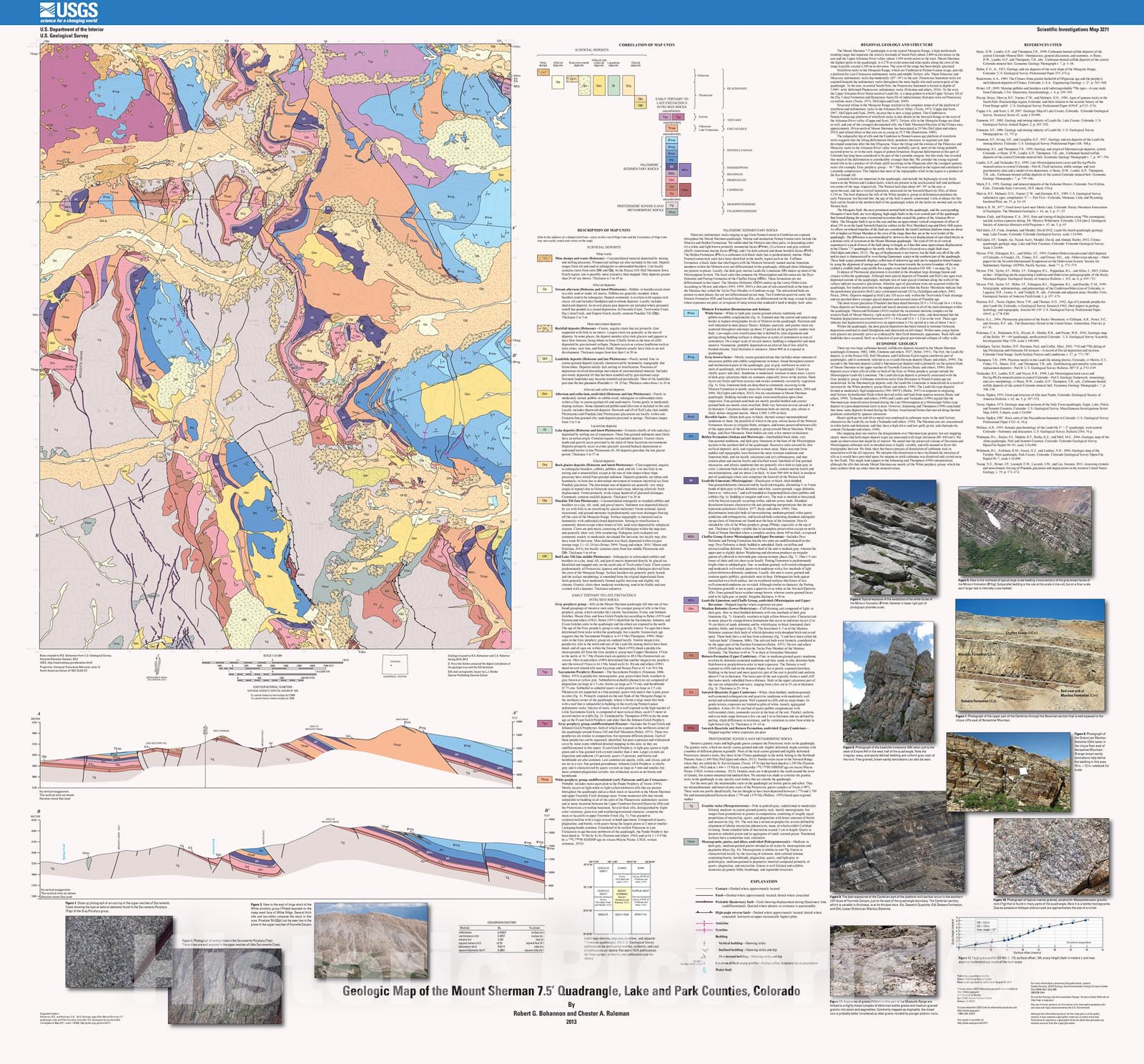 Map : Geologic map of the Mount Sherman 7.5' quadrangle, Park and Lake Counties, Colorado, 2013 Cartography Wall Art :