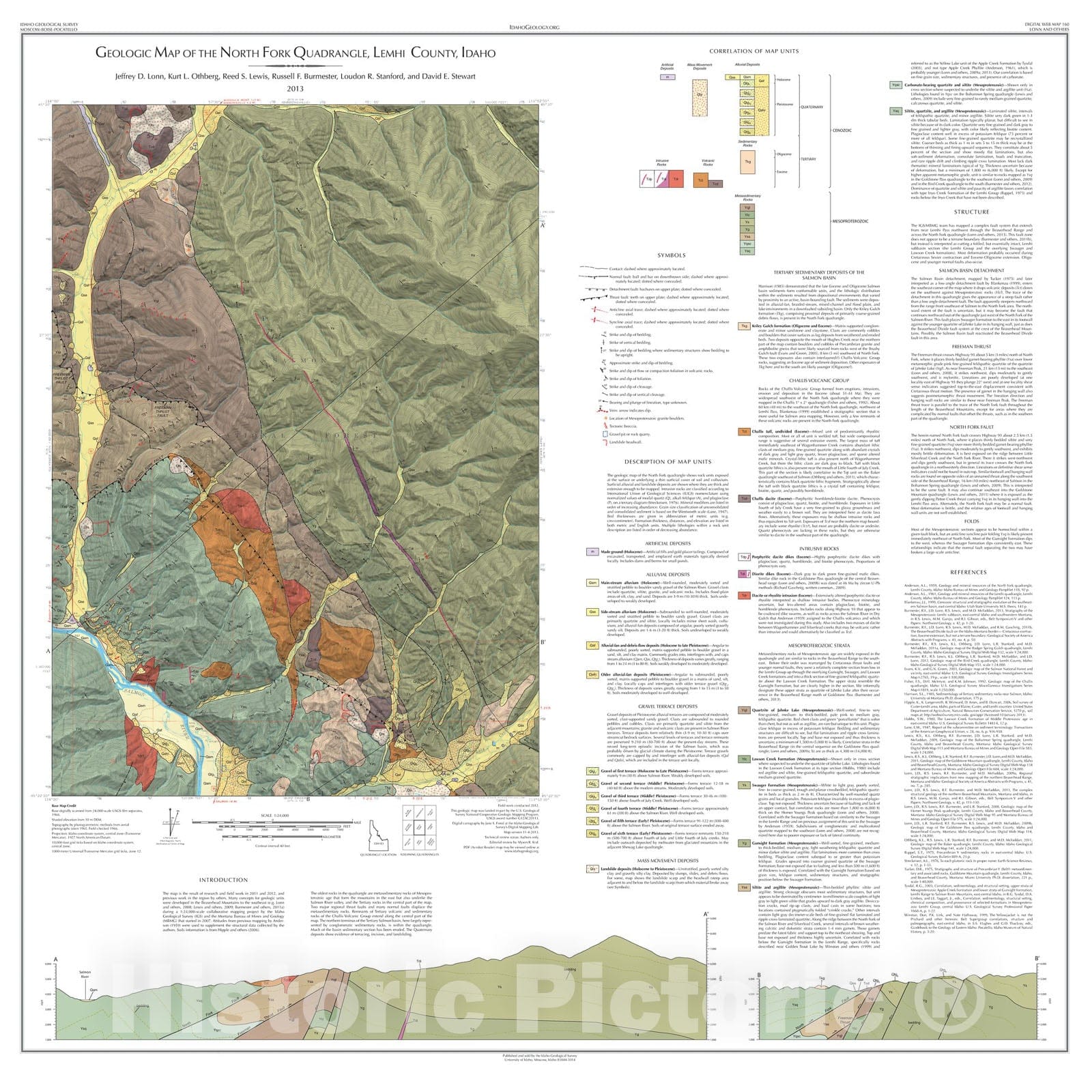 Map : Geologic Map of the North Fork Quadrangle, Lemhi County, Idaho, 2013 Cartography Wall Art :