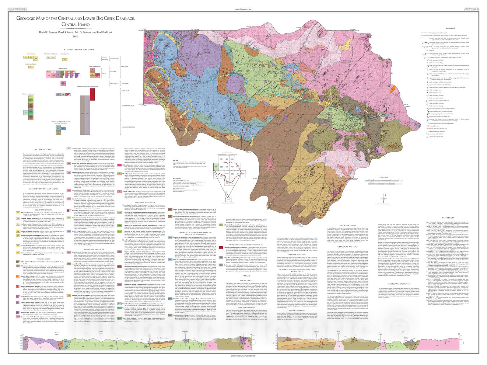 Map : Geologic Map of the Central and Lower Big Creek Drainage, Central Idaho, 2013 Cartography Wall Art :