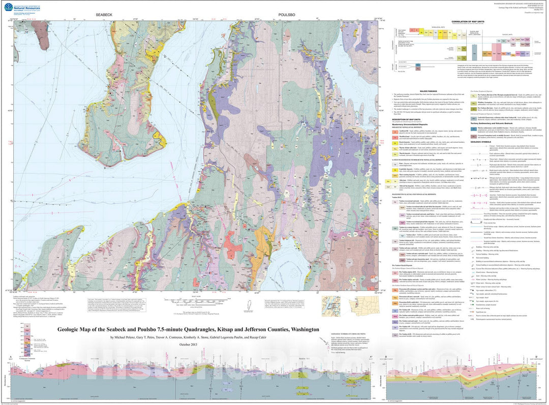 Map : Geologic map of the Seabeck and Poulsbo 7.5-minute quadrangles, Kitsap and Jefferson Counties, Washington, 2013 Cartography Wall Art :