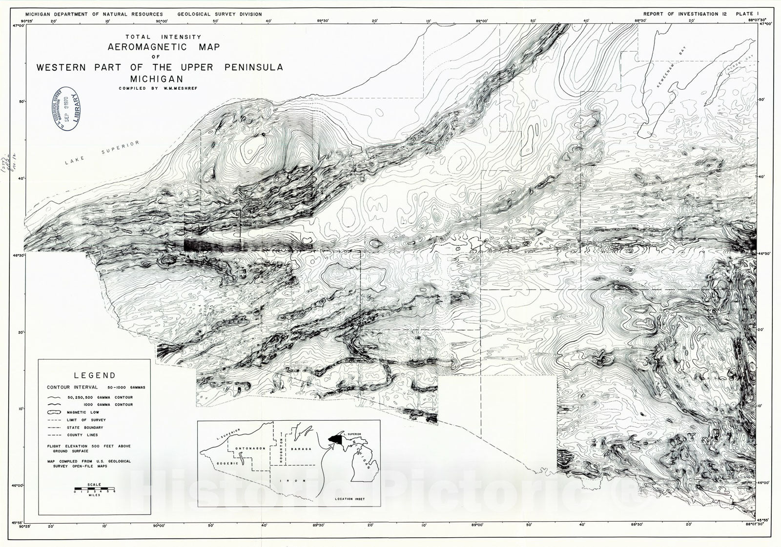 Map : Geologic interpretation of aeromagnetic data in western upper peninsula of Michigan, 1970 Cartography Wall Art :