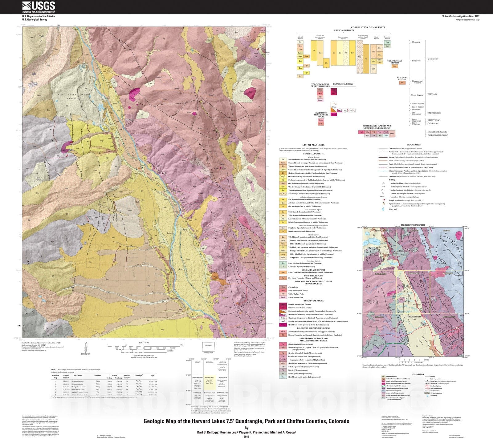 Map : Geologic map of the Harvard Lakes 7.5' quadrangle, Park and Chaffee Counties, Colorado, 2013 Cartography Wall Art :