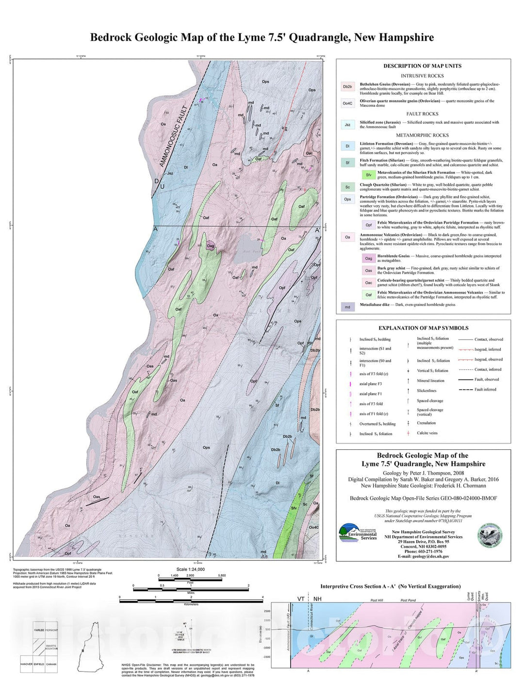 Map : Bedrock geologic map of the Lyme 7.5' quadrangle, New Hampshire, 2008 Cartography Wall Art :