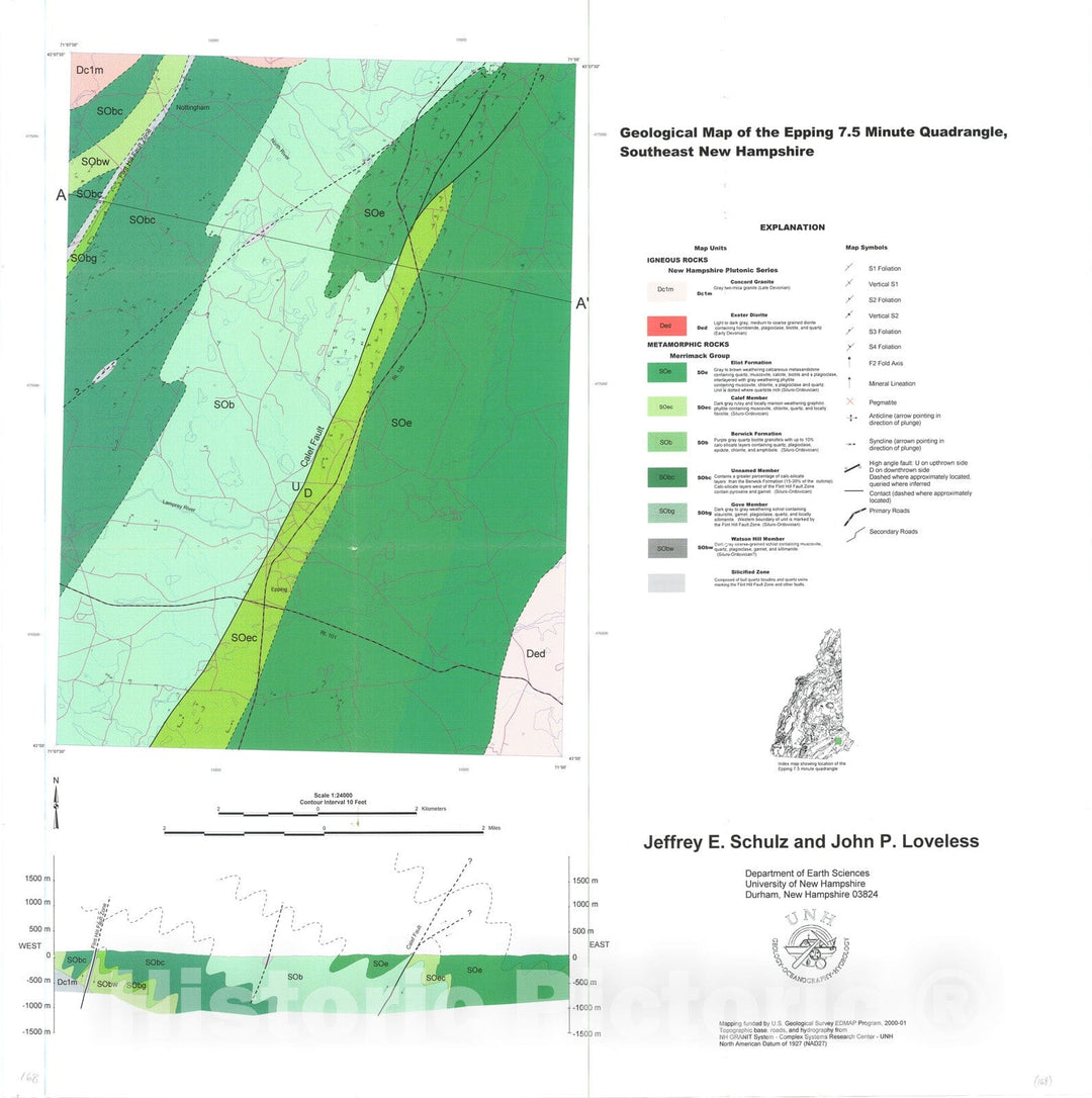 Map : Geologic map of the Epping 7.5 Minute quadrangle, southeast New Hampshire, 2003 Cartography Wall Art :