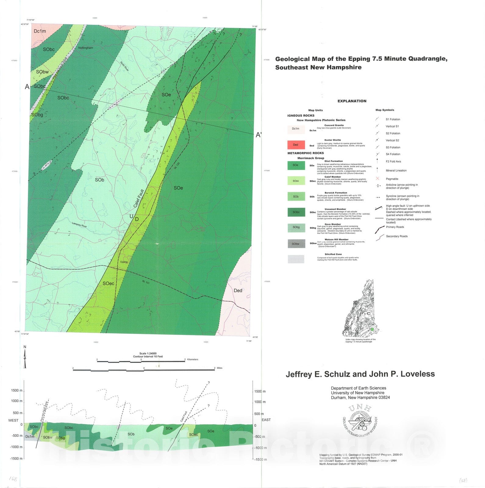 Map : Geologic map of the Epping 7.5 Minute quadrangle, southeast New Hampshire, 2003 Cartography Wall Art :