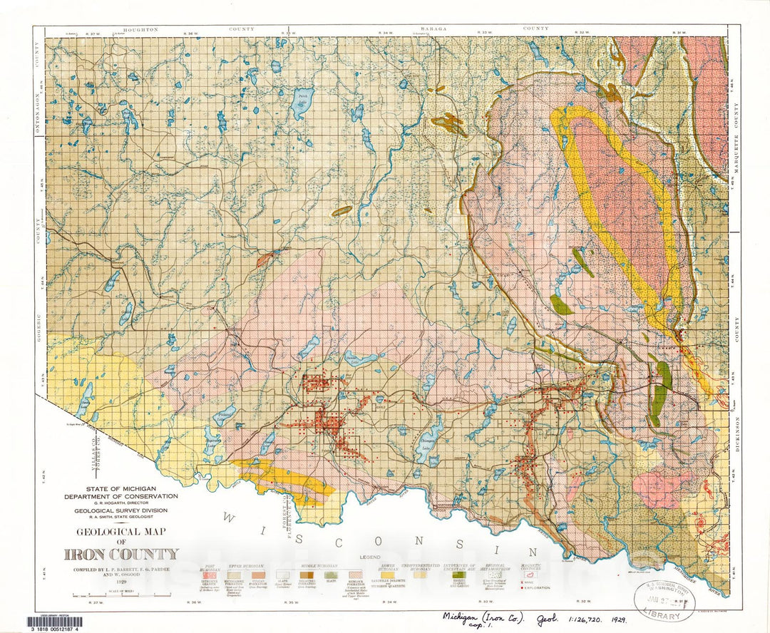 Map : Geological map of Iron County, 1929 Cartography Wall Art :