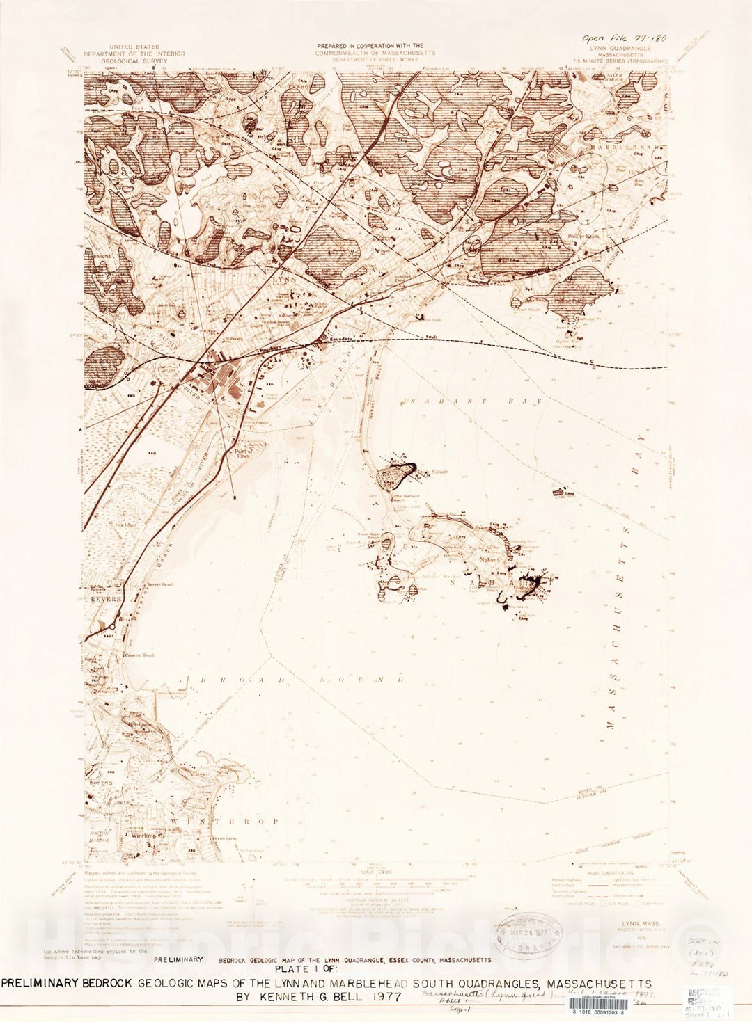 Map : Preliminary bedrock geologic maps of the Lynn and Marblehead South quadrangles, Massachusetts, 1977 Cartography Wall Art :