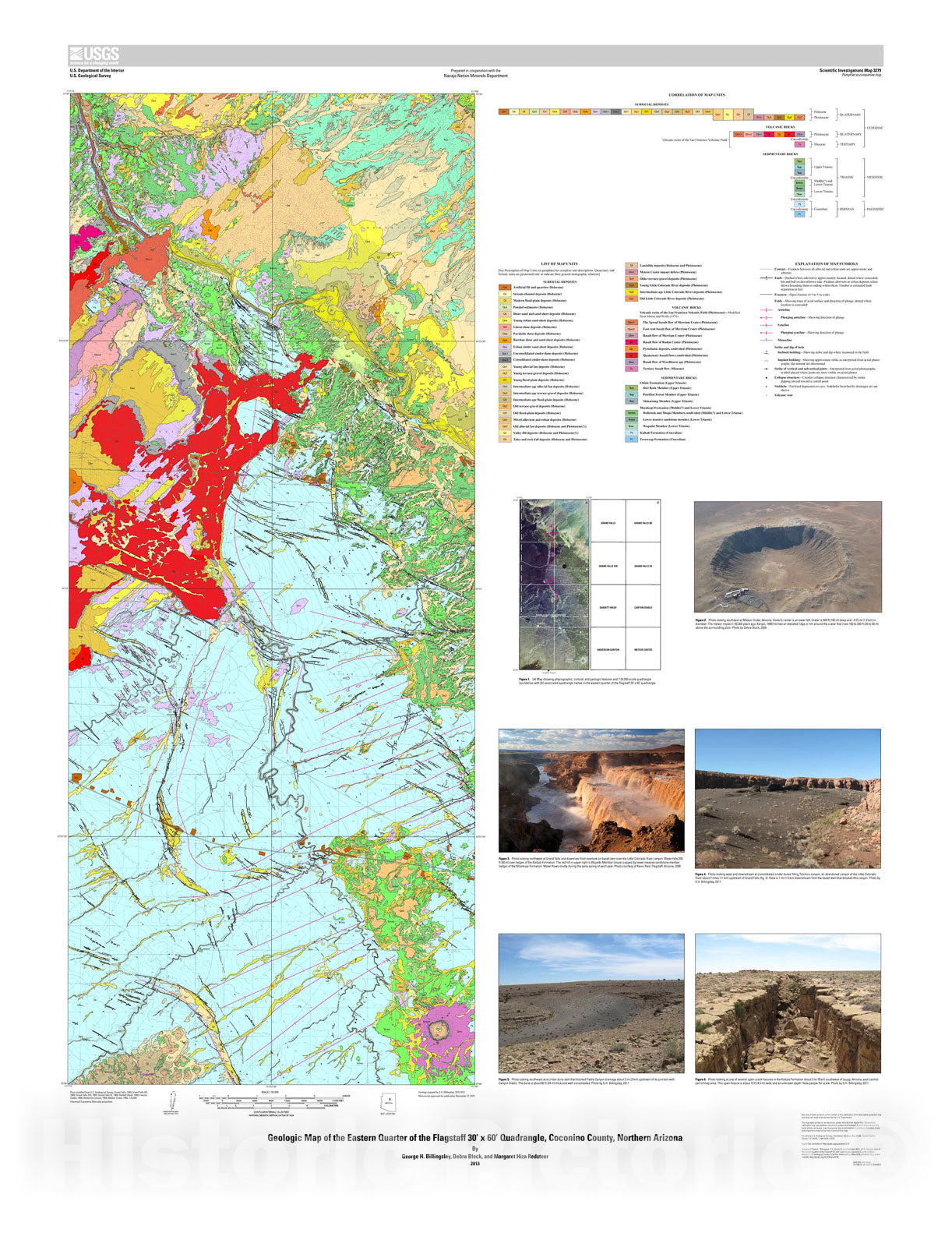 Map : Geologic map of the eastern quarter of the Flagstaff 30' x 60' quadrangle, Coconino County, northern Arizona, 2014 Cartography Wall Art :