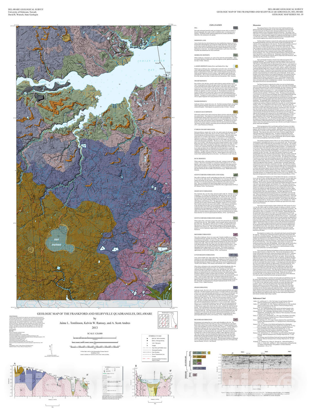 Map : Geologic map of the Frankford and Selbyville quadrangles, Delaware, 2013 Cartography Wall Art :