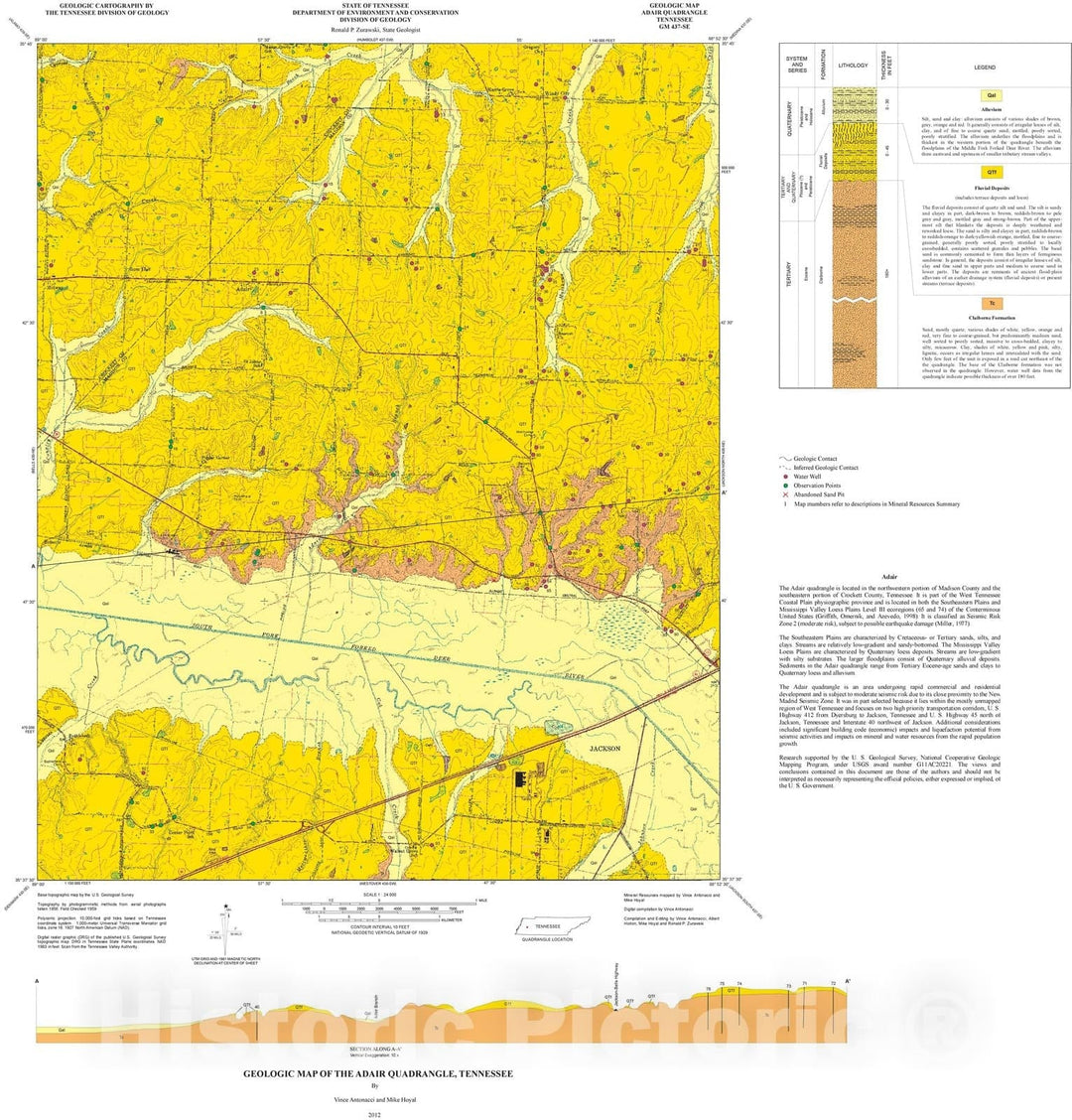 Map : Geologic map of the Adair quadrangle, Tennessee, 2012 Cartography Wall Art :