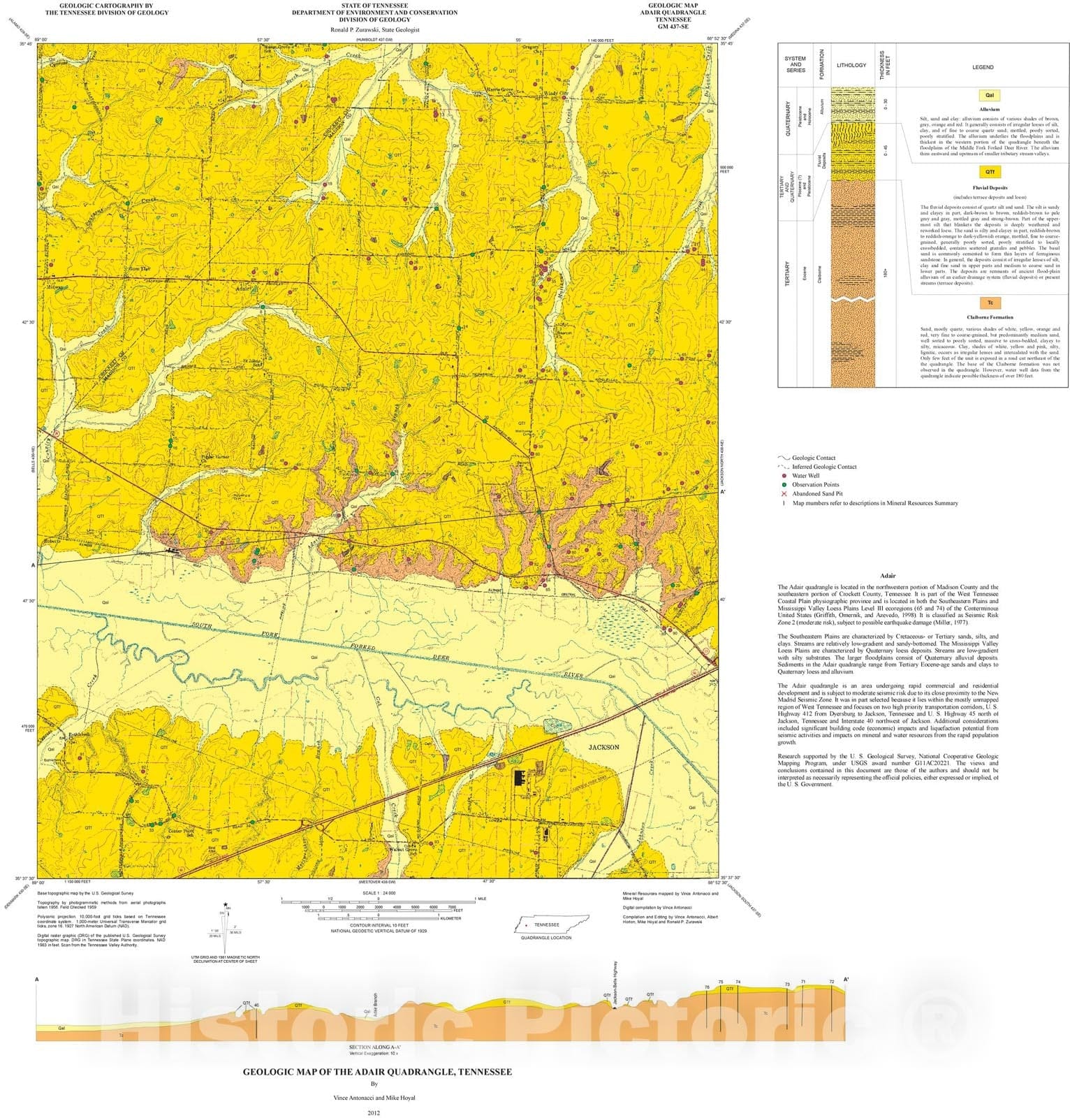 Map : Geologic map of the Adair quadrangle, Tennessee, 2012 Cartography Wall Art :