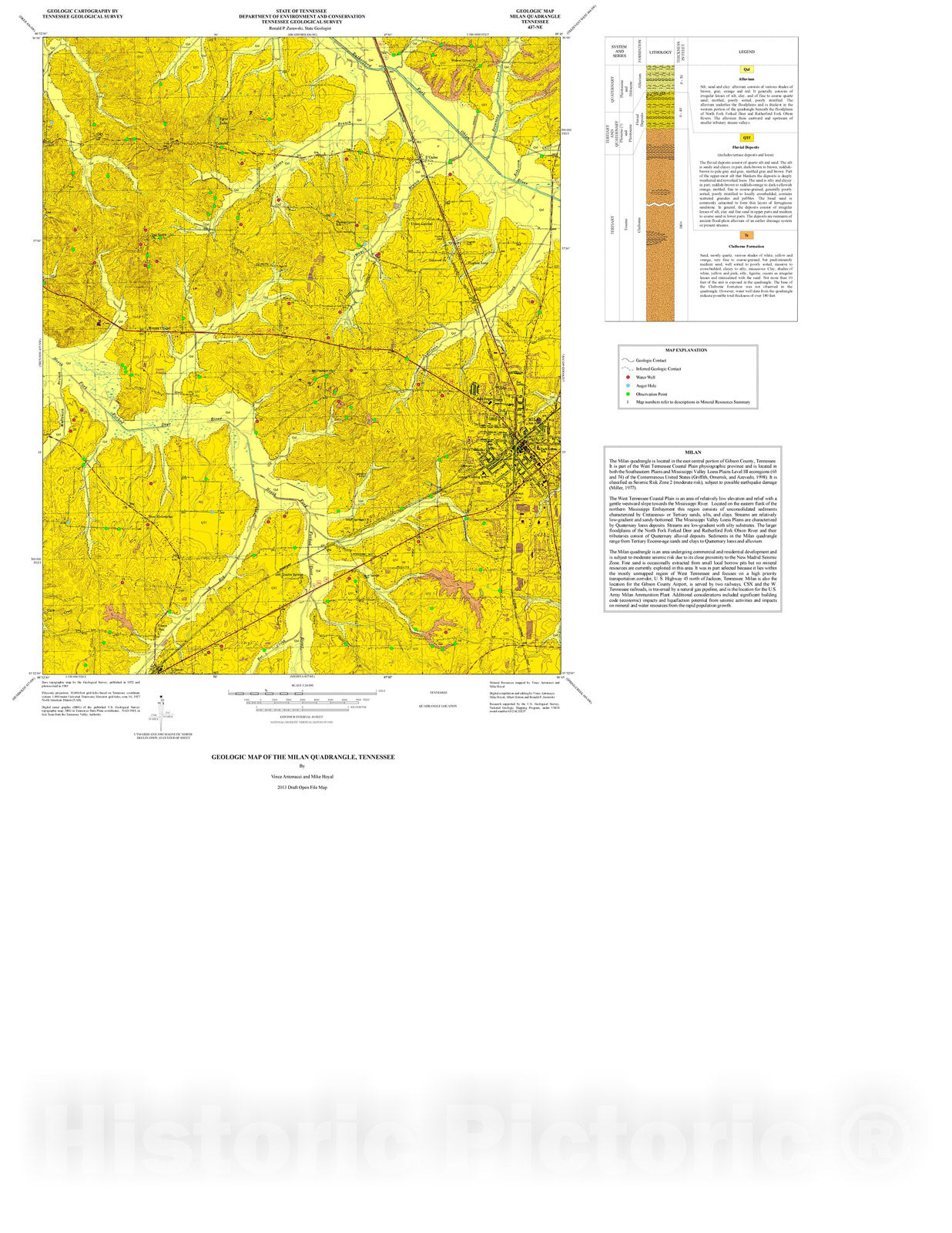 Map : Geologic map of the Milan quadrangle, Tennessee, 2013 Cartography Wall Art :