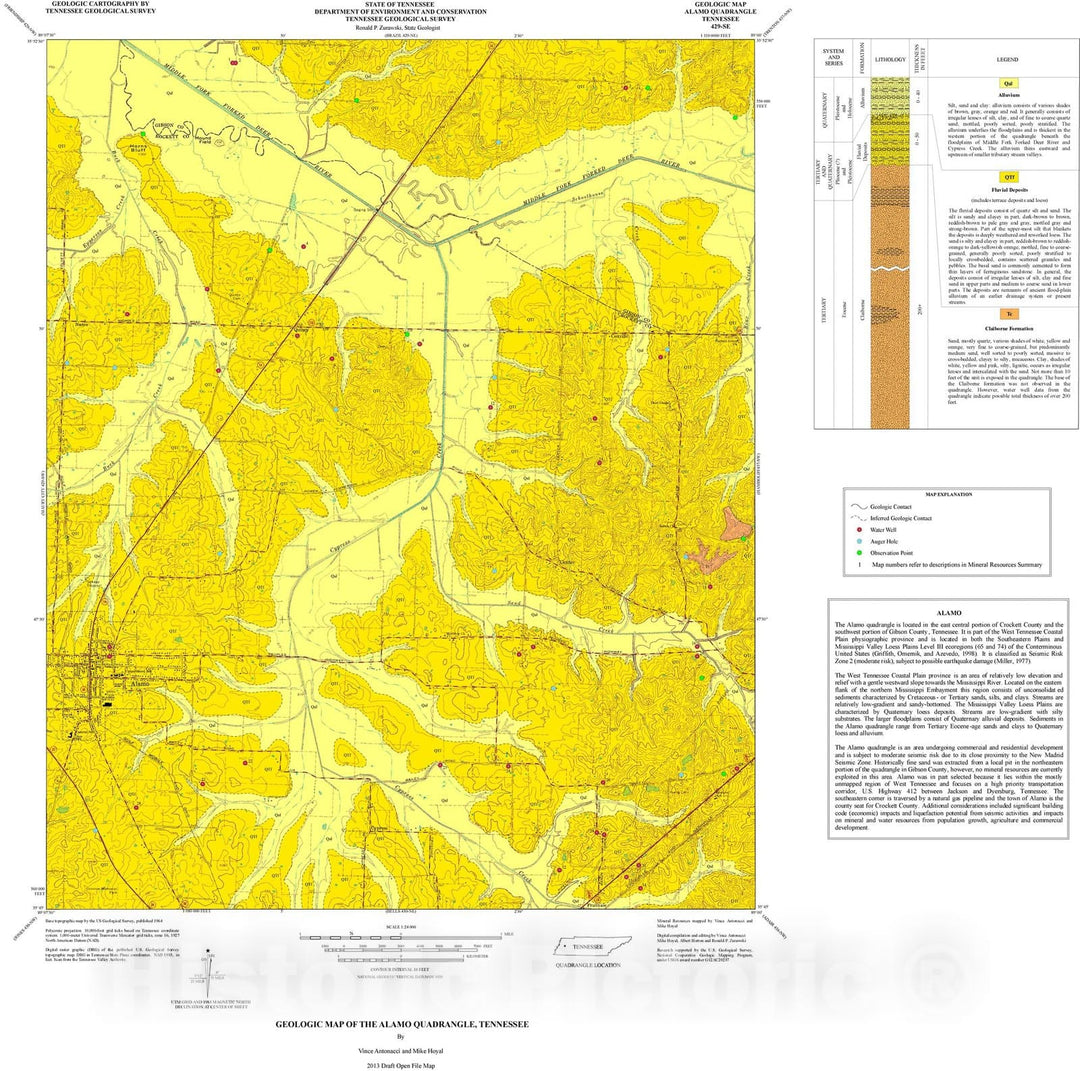 Map : Geologic map of the Alamo quadrangle, Tennessee, 2013 Cartography Wall Art :