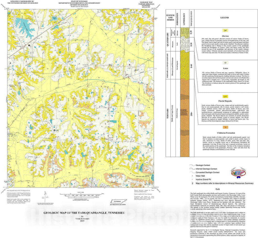 Map : Geologic map of the Eads quadrangle, Tennessee, 2009 Cartography Wall Art :