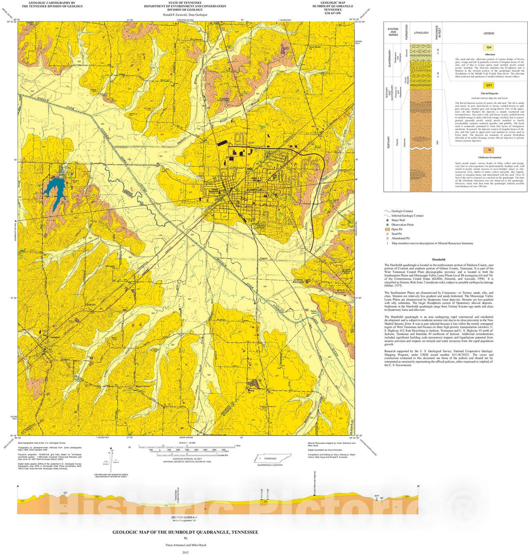 Map : Geologic map of the Humboldt quadrangle, Tennessee, 2012 Cartography Wall Art :