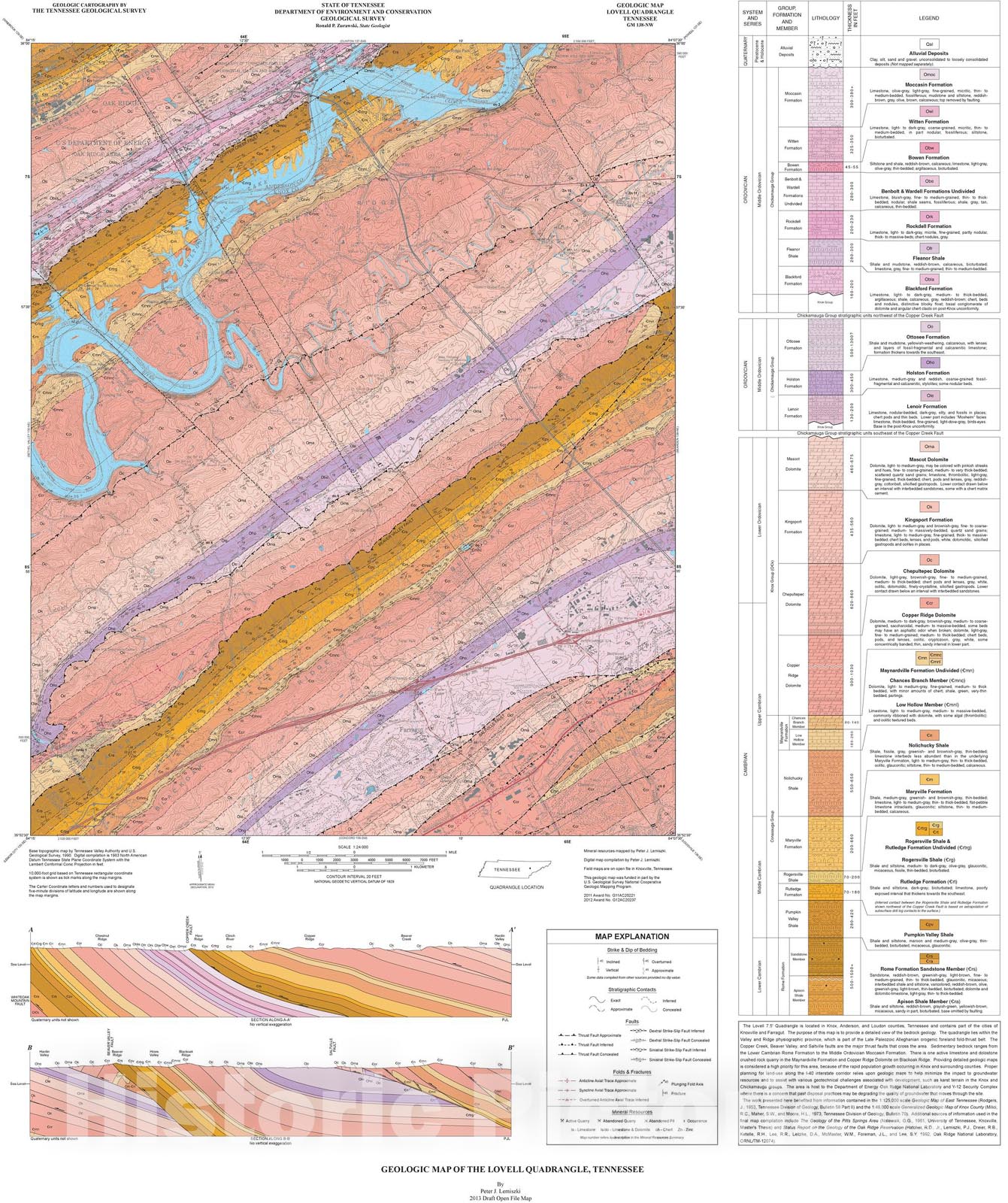 Map : Geologic map of the Lovell quadrangle, Tennessee, 2013 Cartography Wall Art :