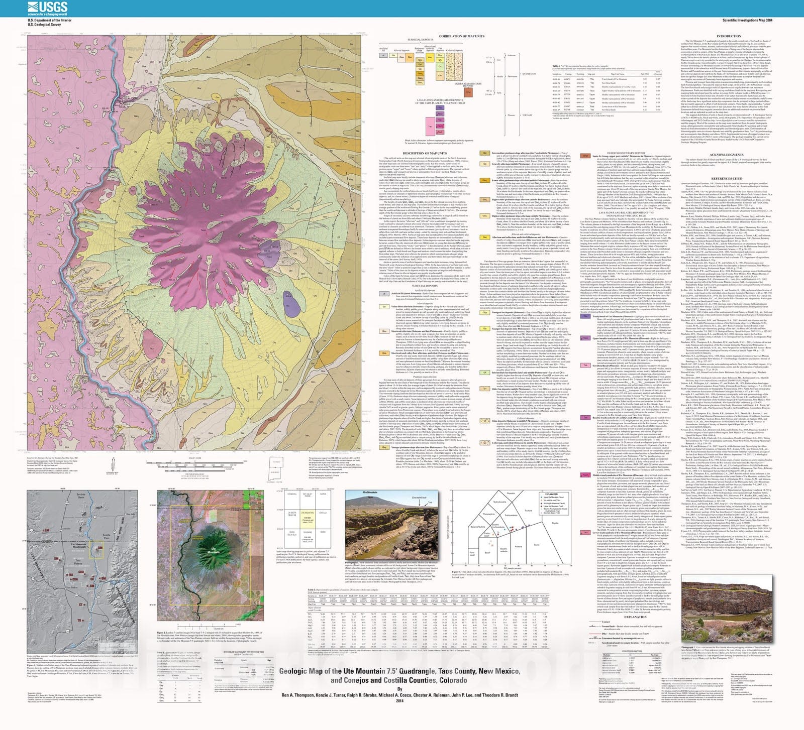 Map : Geologic map of the Ute Mountain 7.5' quadrangle, Taos County, New Mexico, and Conejos and Costilla Counties, Colorado, 2014 Cartography Wall Art :