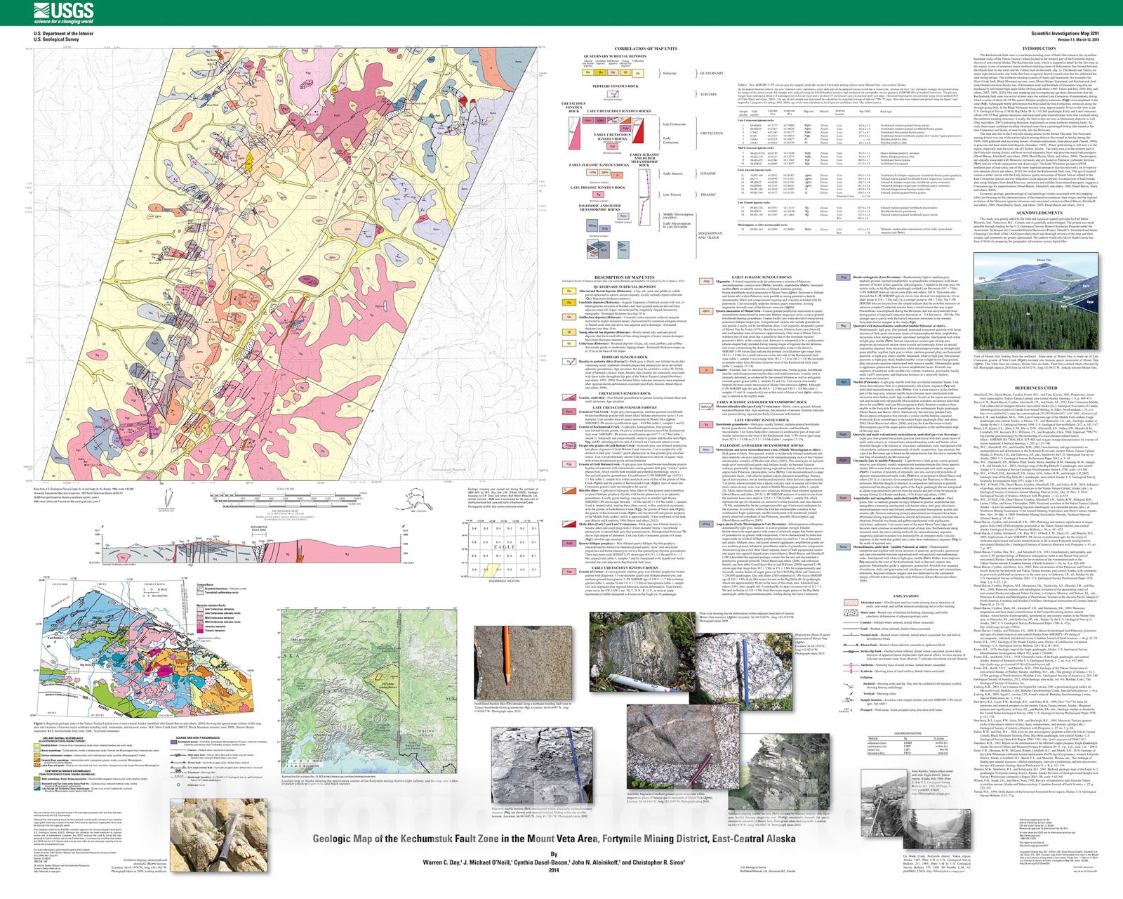 Map : Geologic map of the Kechumstuk fault zone in the Mount Veta area, Fortymile mining district, east-central Alaska, 2014 Cartography Wall Art :