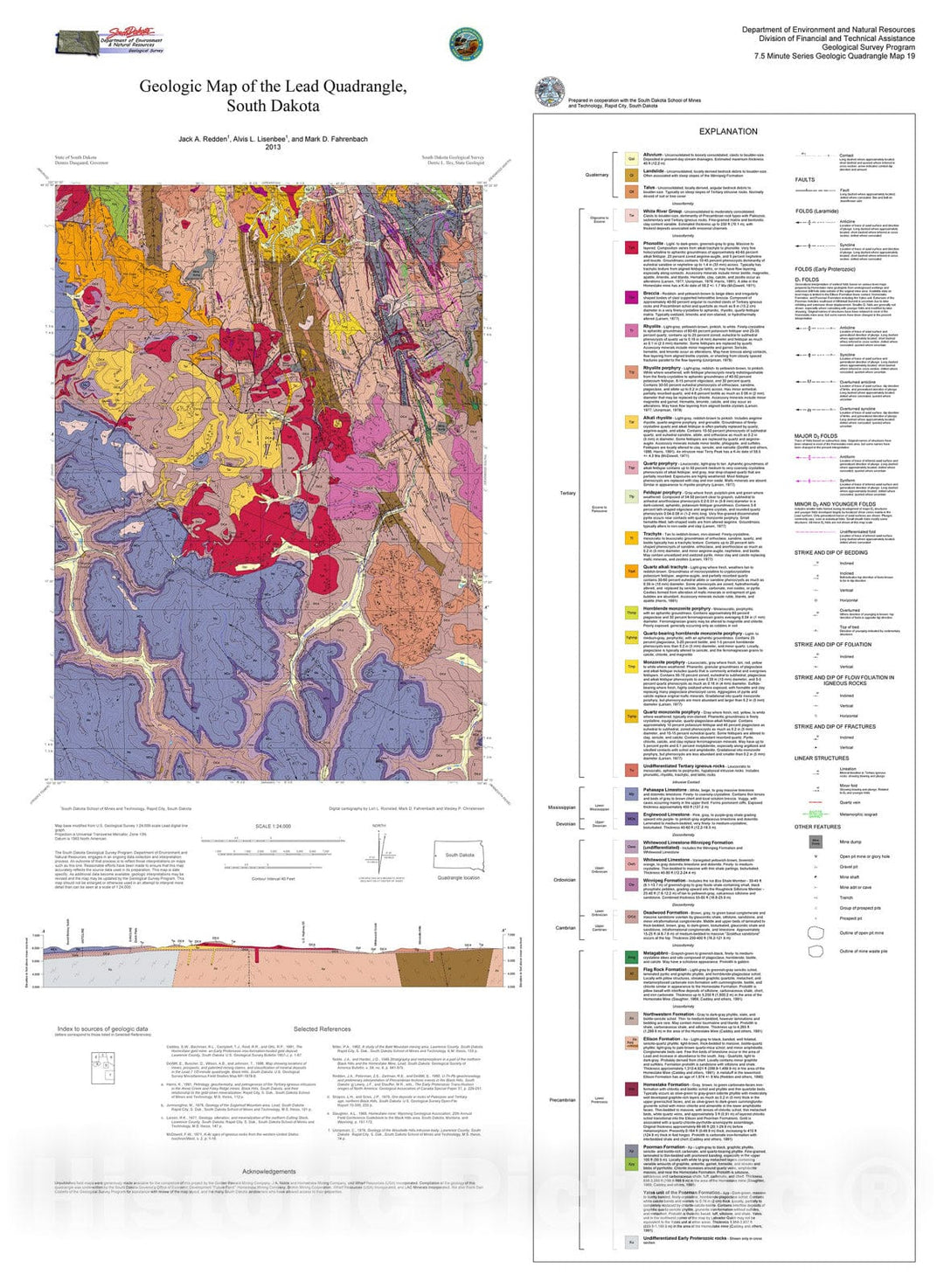 Map : Geologic map of the Lead quadrangle, South Dakota, 2013 Cartography Wall Art :