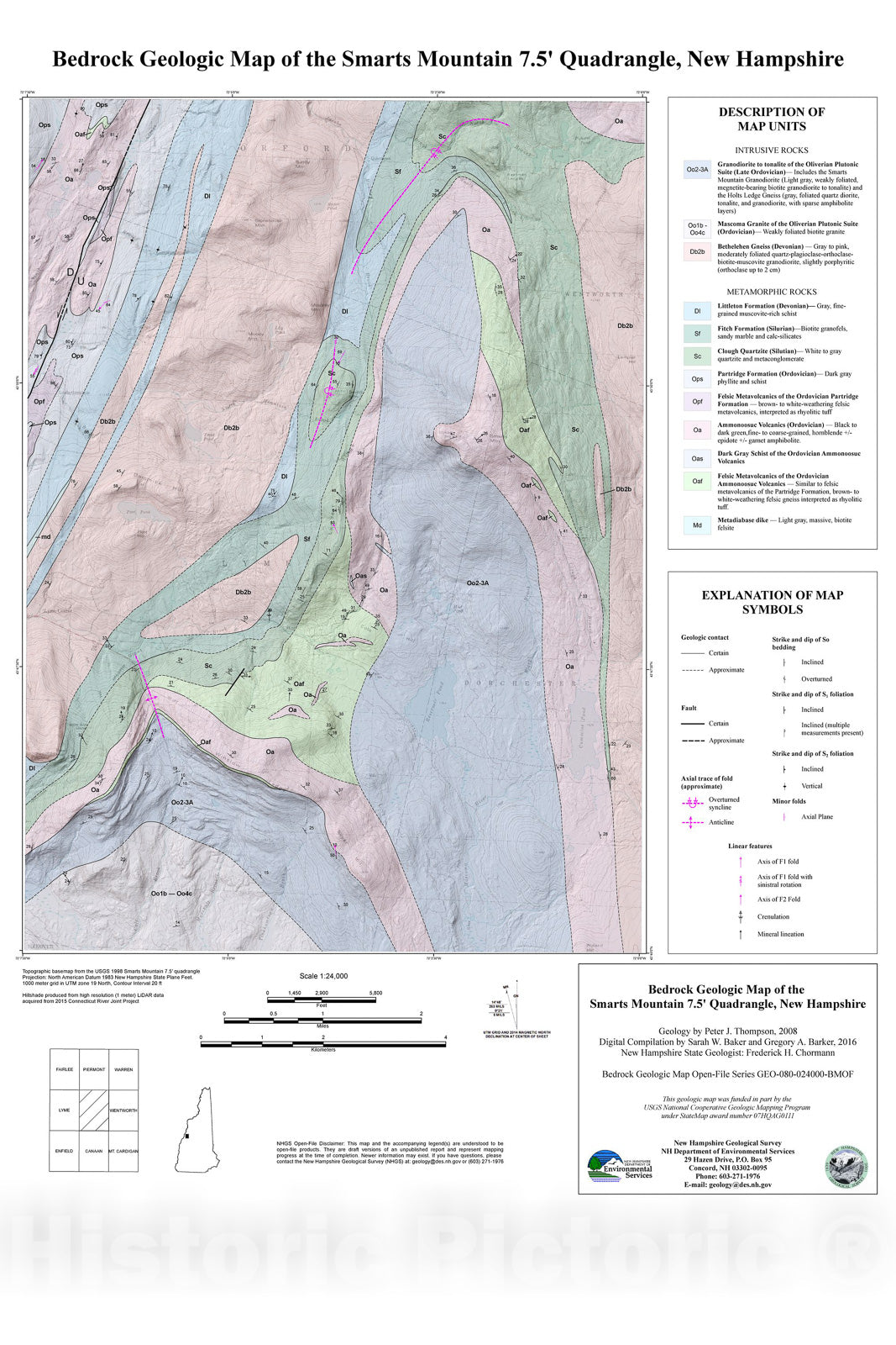 Map : Bedrock Geologic map of the Smarts Mountain Quadrangle, Grafton County, New Hampshire, 2008 Cartography Wall Art :