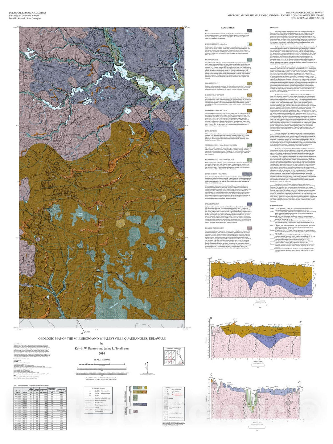 Map : Geologic map of the Millsboro and Whaleysville quadrangles, Delaware, 2014 Cartography Wall Art :