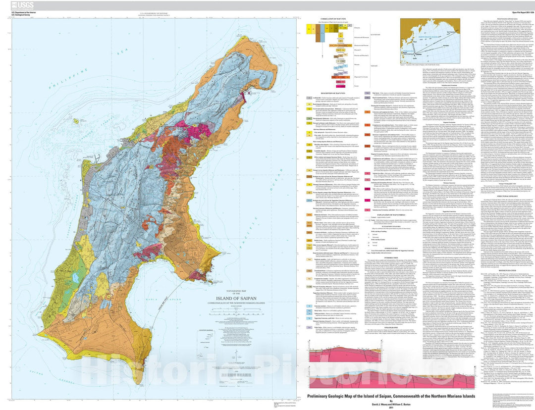 Map : Preliminary geologic map of the island of Saipan, Commonwealth of the Northern Mariana Islands, 2011 Cartography Wall Art :