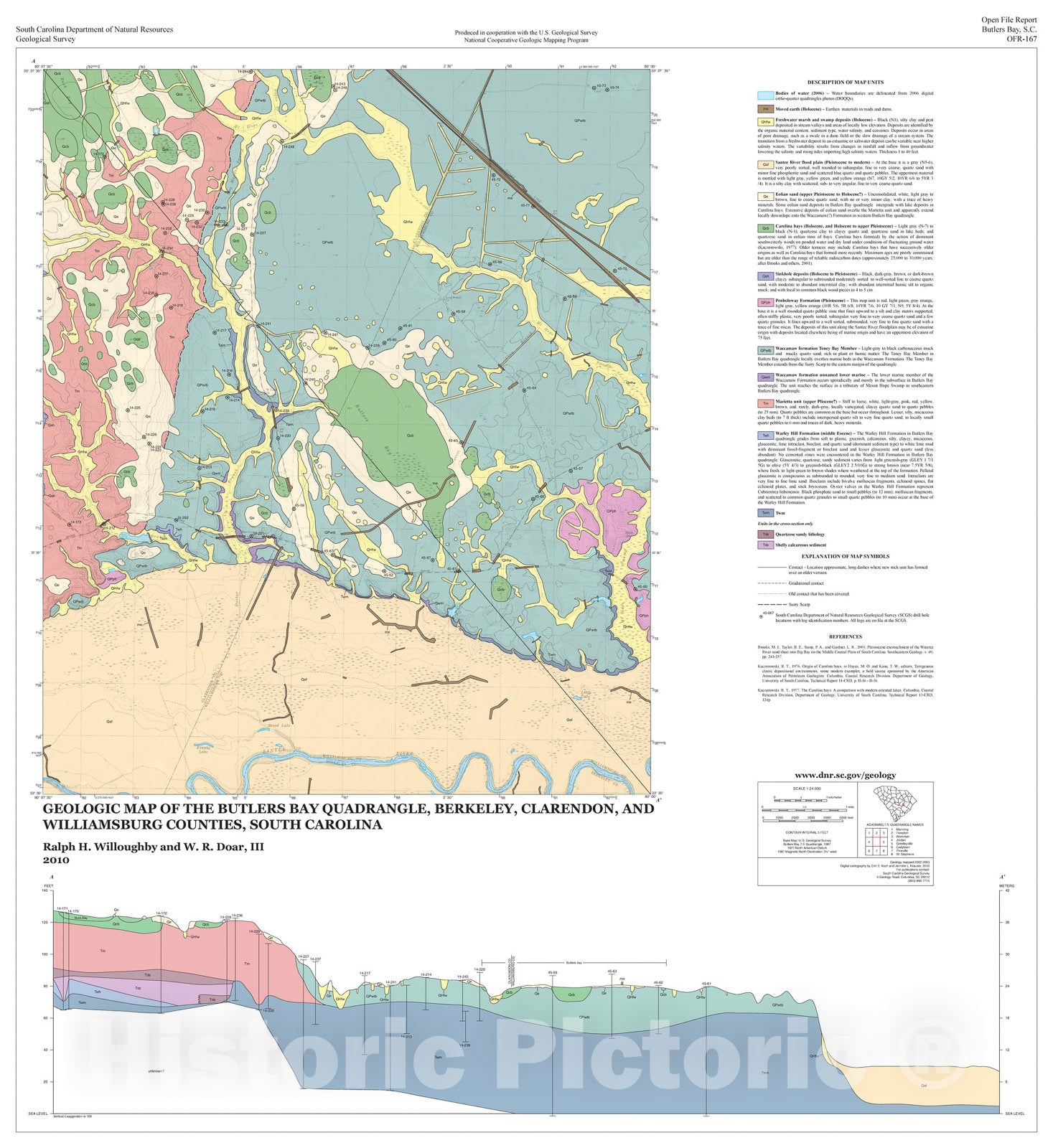 Map : Geologic Map of the Butlers Bay Quadrangle, Berkeley, Clarendon, and Williamsburg Counties, South Carolina, 2010 Cartography Wall Art :