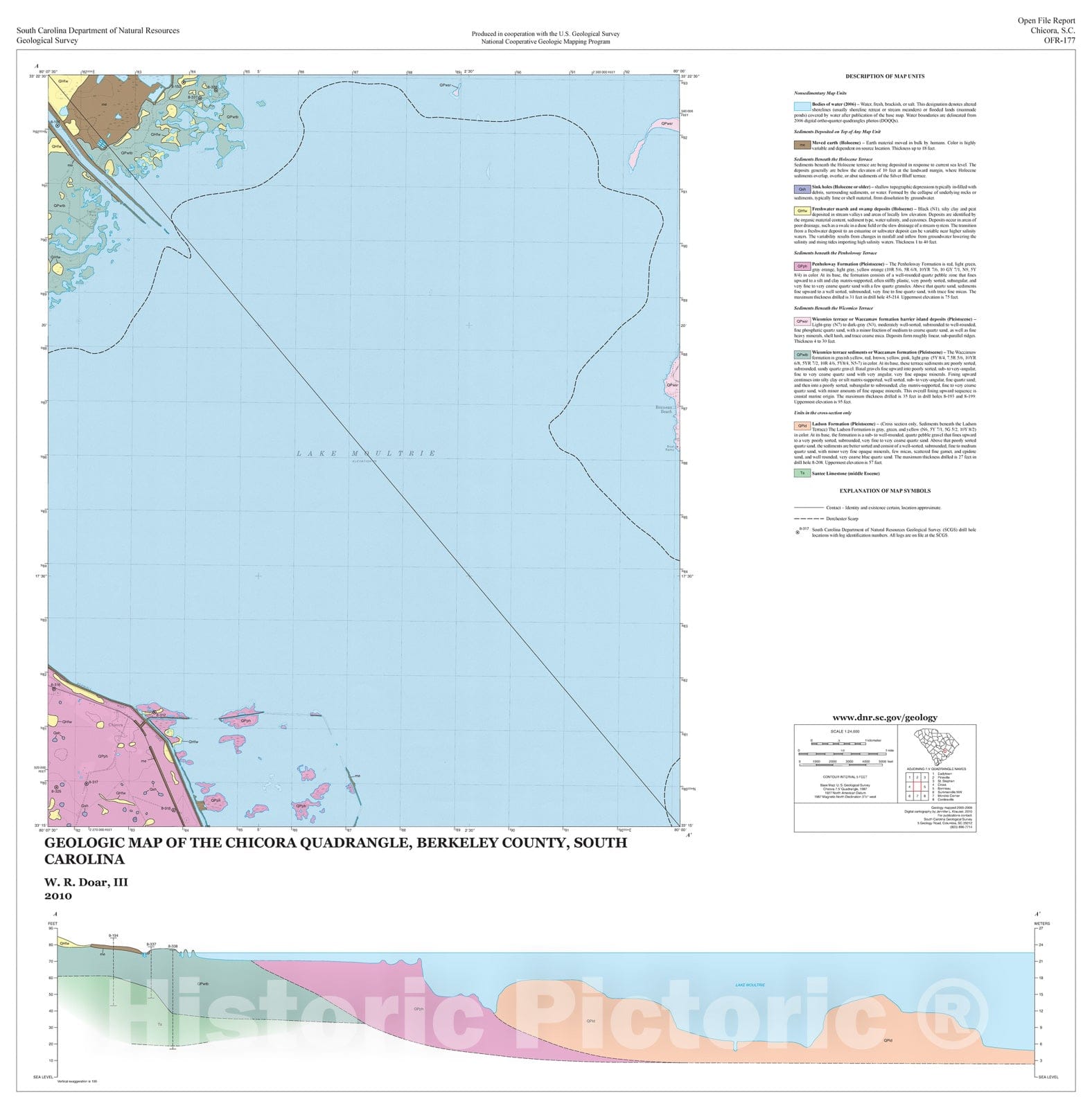 Map : Geologic Map of the Chicora Quadrangle, Berkeley County, South Carolina, 2010 Cartography Wall Art :