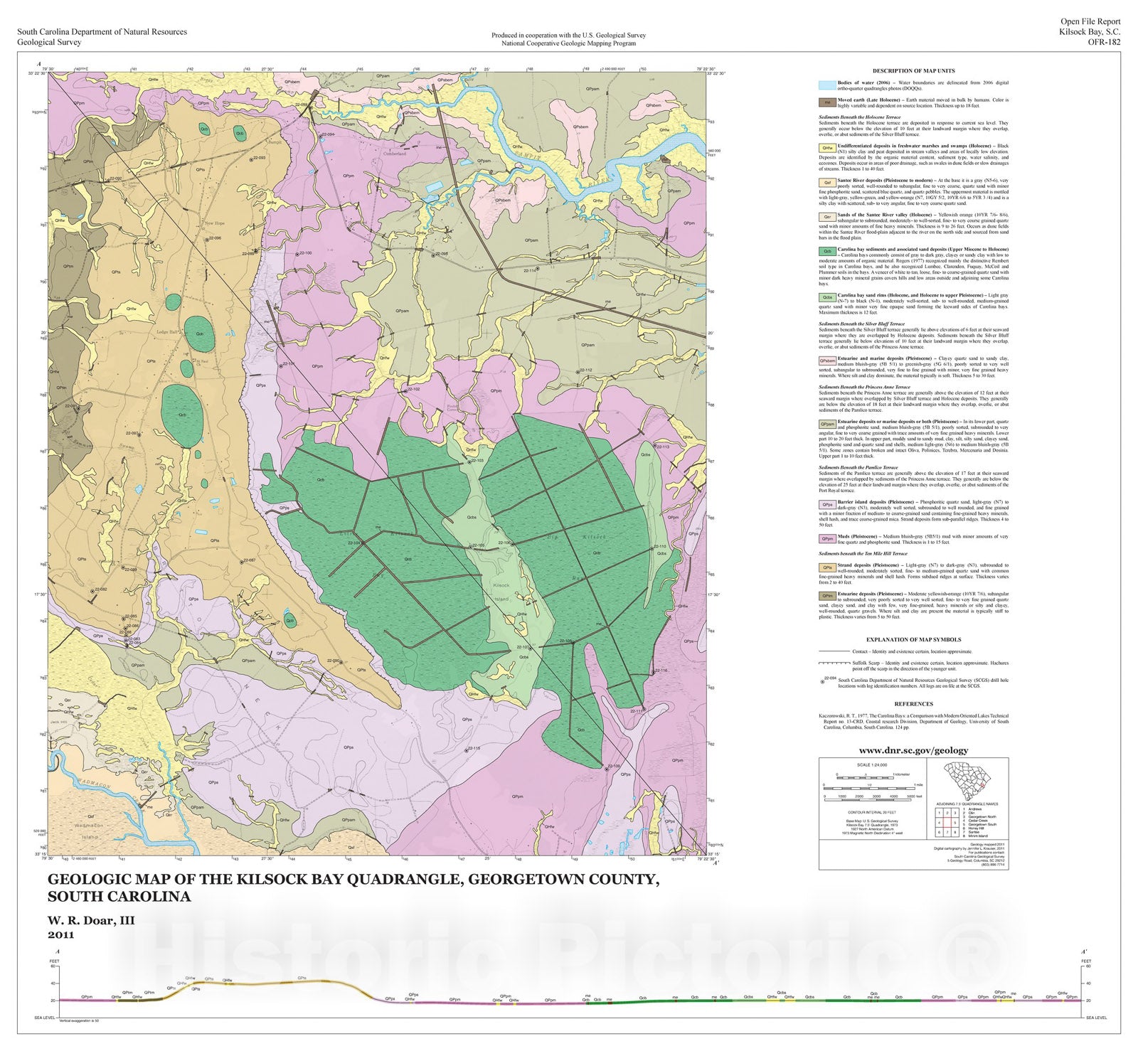 Map : Geologic Map of the Kilsock Bay Quadrangle, Georgetown County, South Carolina, 2011 Cartography Wall Art :