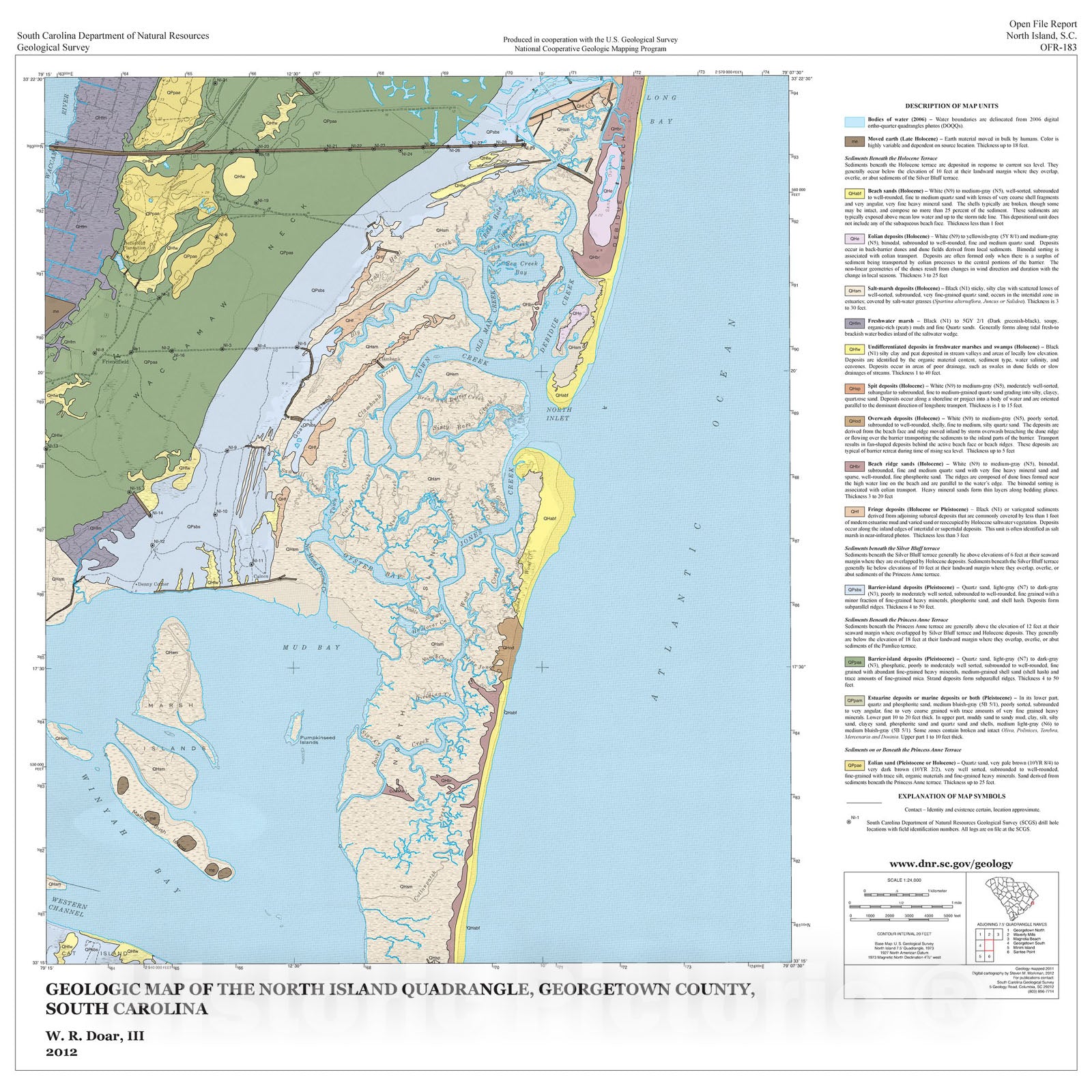 Map : Geologic Map of the North Island Quadrangle, Georgetown County, South Carolina, 2012 Cartography Wall Art :