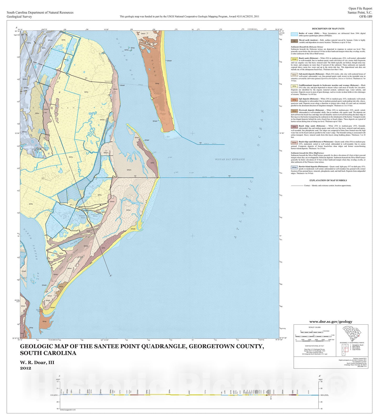 Map : Geologic Map of the Santee Point  Quadrangle, Georgetown County, South Carolina, 2012 Cartography Wall Art :