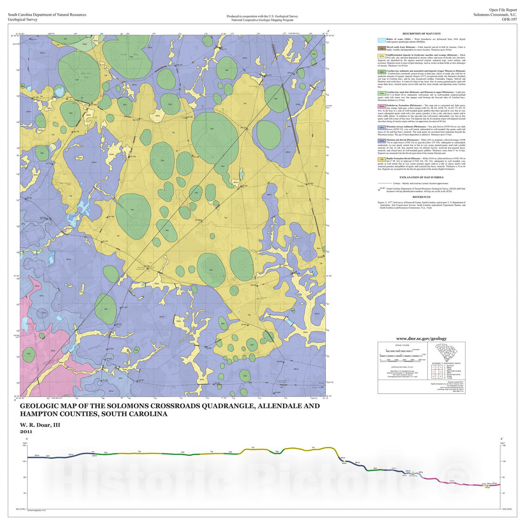 Map : Geologic Map of the Solomons Crossroads Quadrangle, Allendale and Hampton Counties, South Carolina, 2011 Cartography Wall Art :